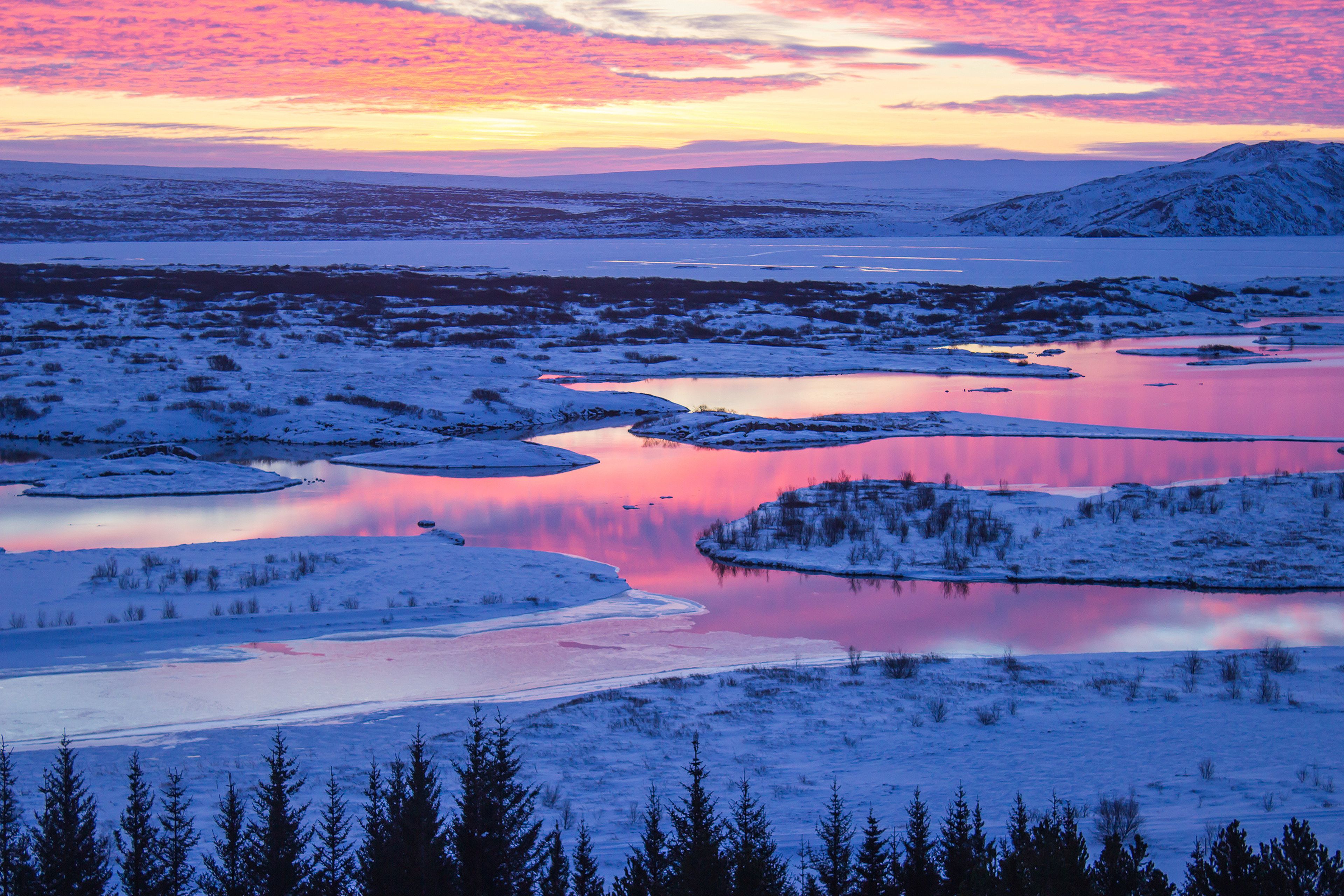 Beautiful sunset in winter in Iceland