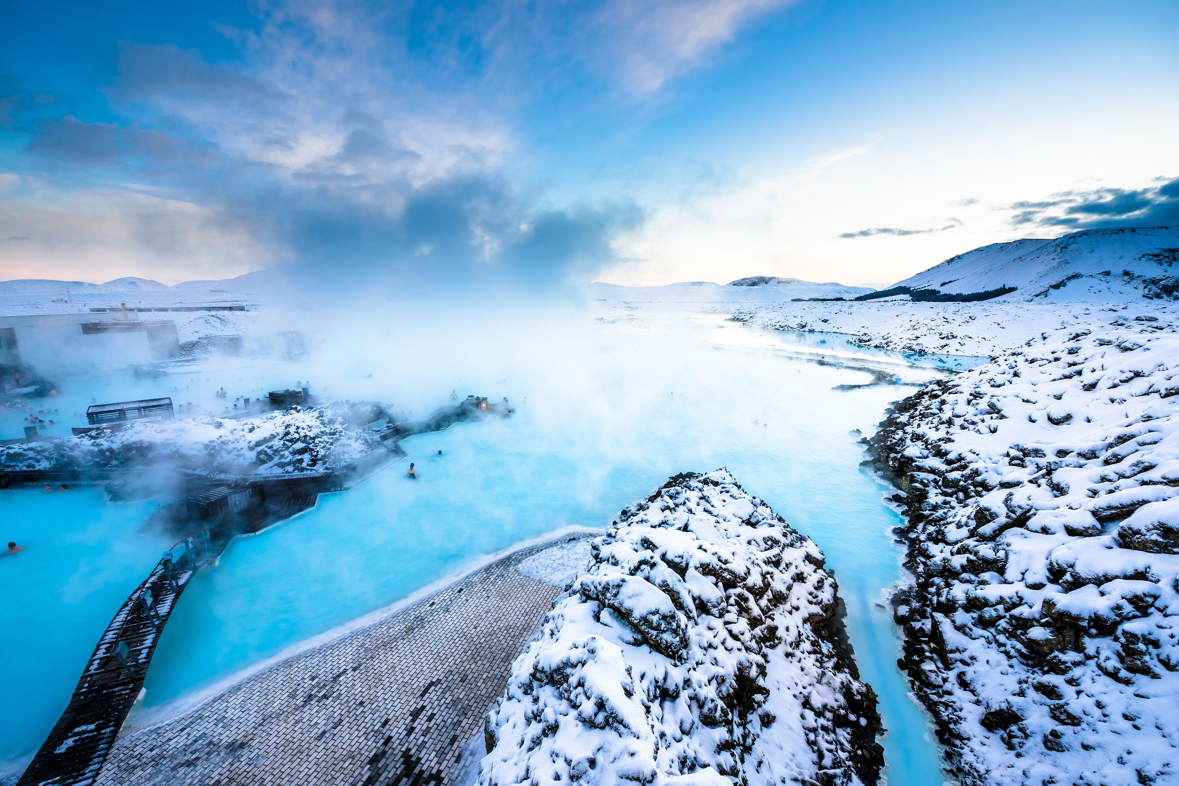 Geothermal hot spring and hot tubs in south iceland during a february trip