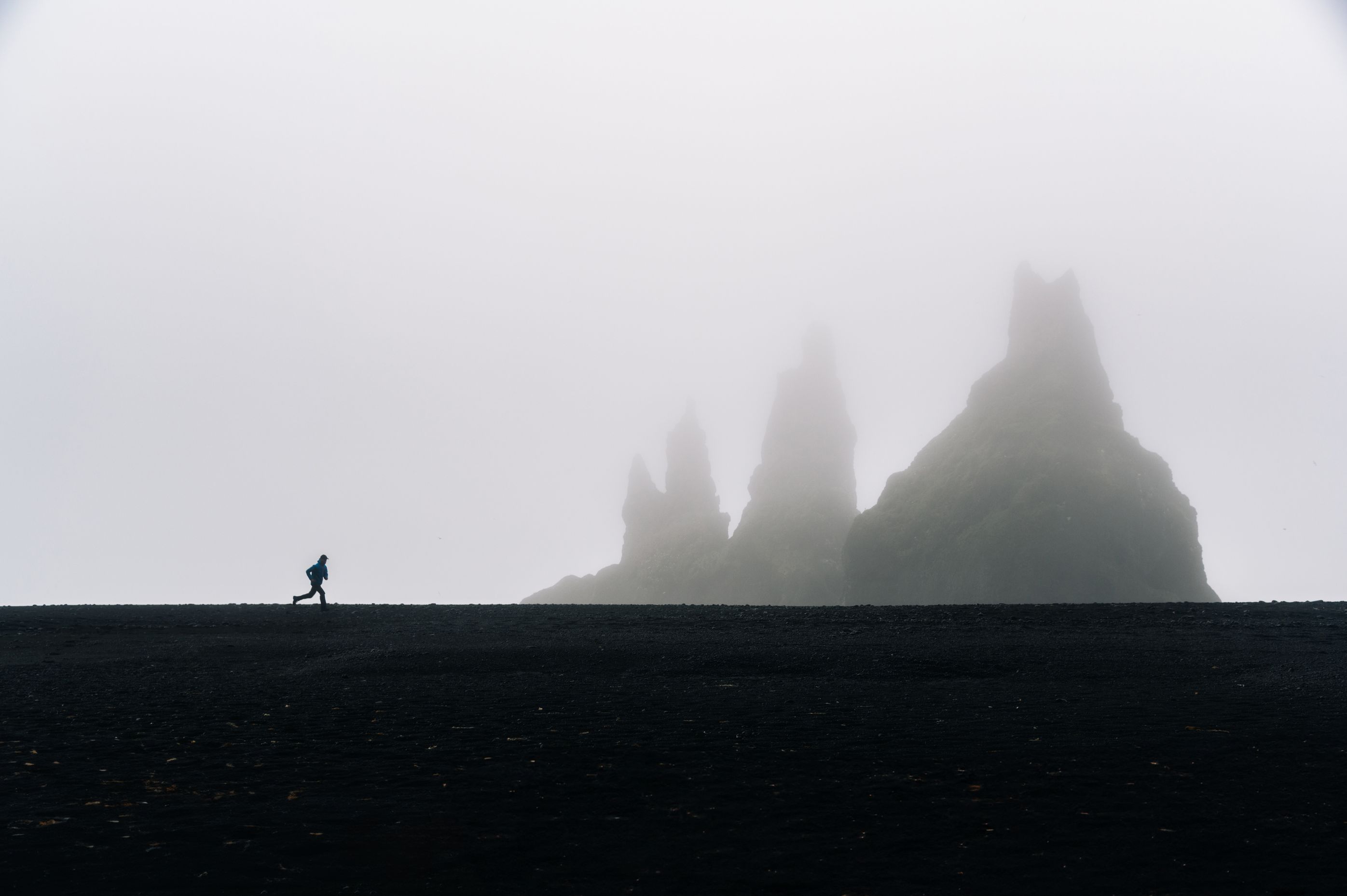 Runner in Iceland in a rainy day