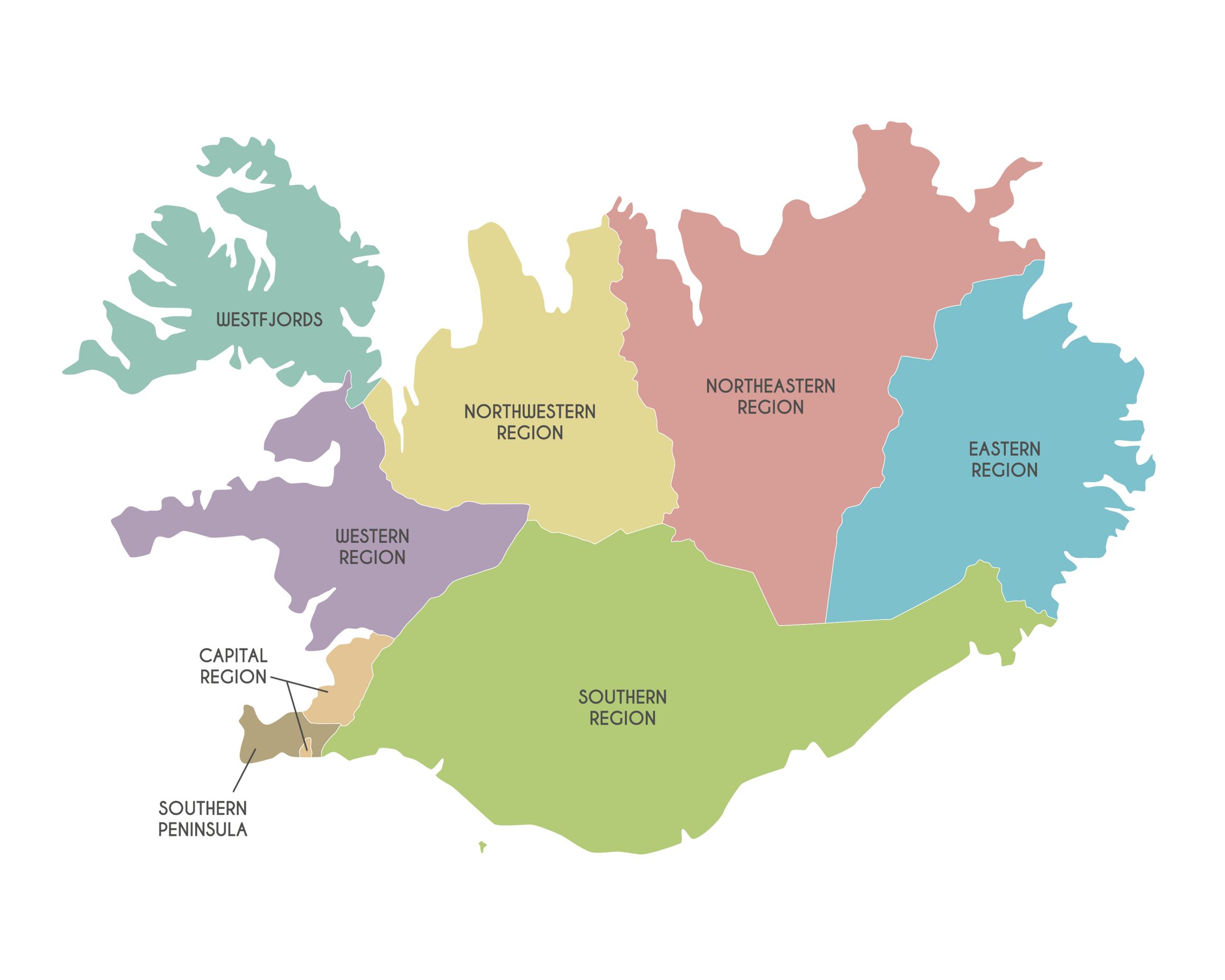 Map of the regions of Iceland