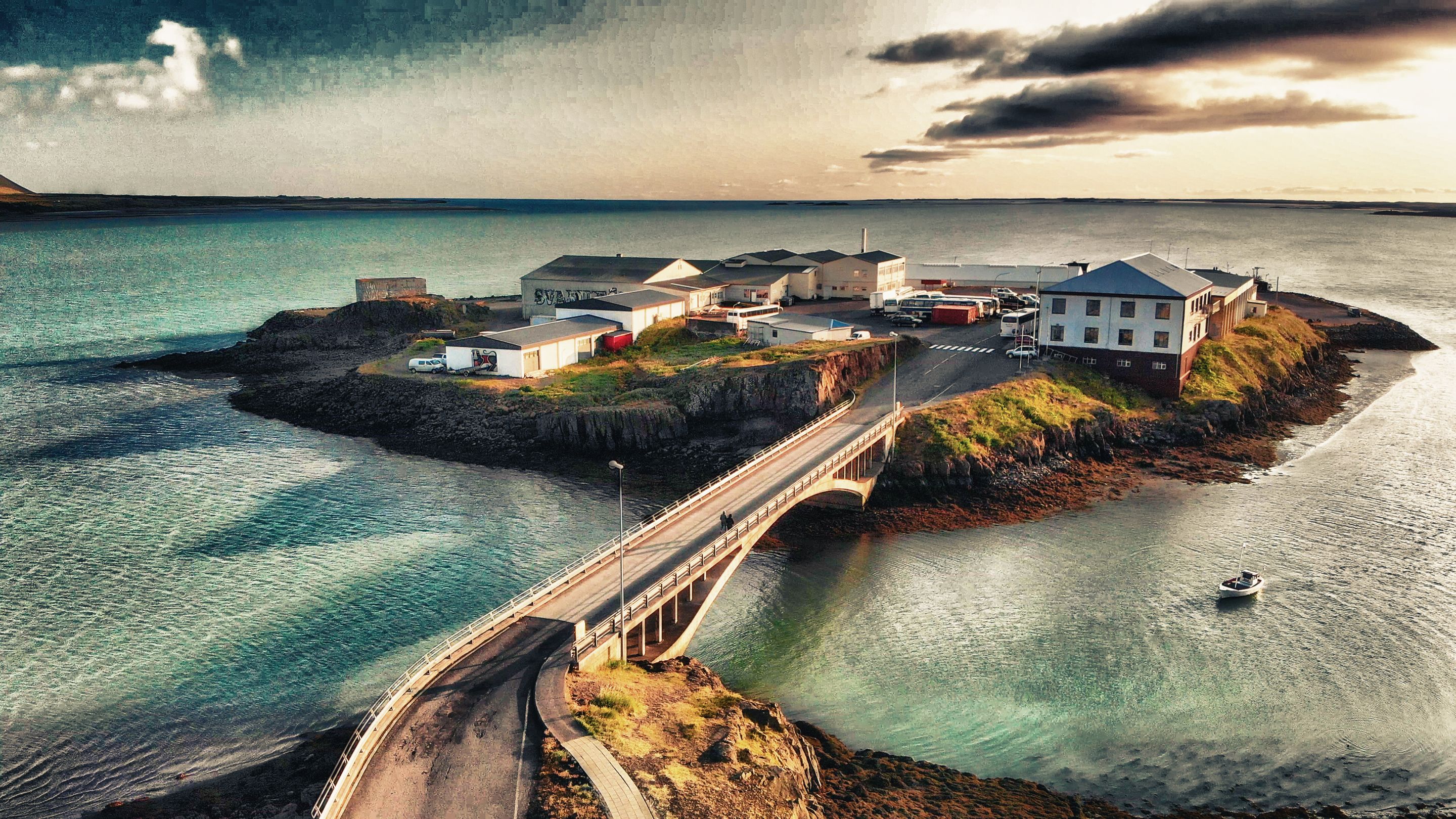 Aerial drone view of Borgarnes in Iceland