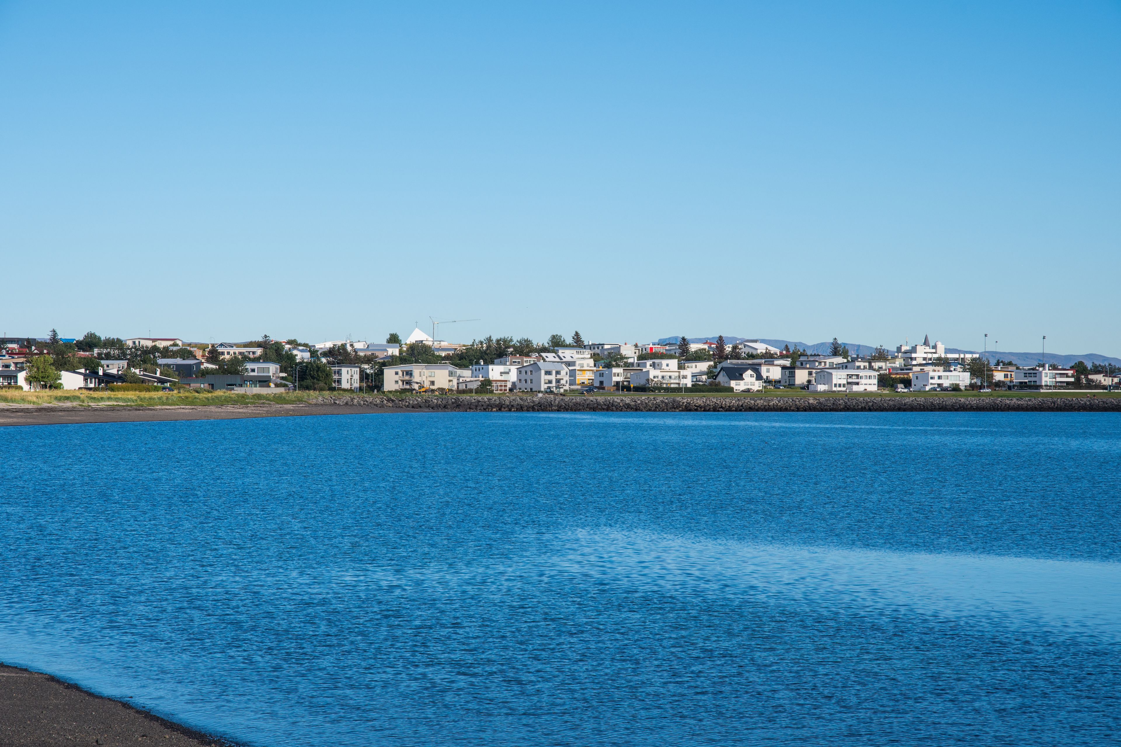 Coastline of town of Seltjarnarnes in Iceland