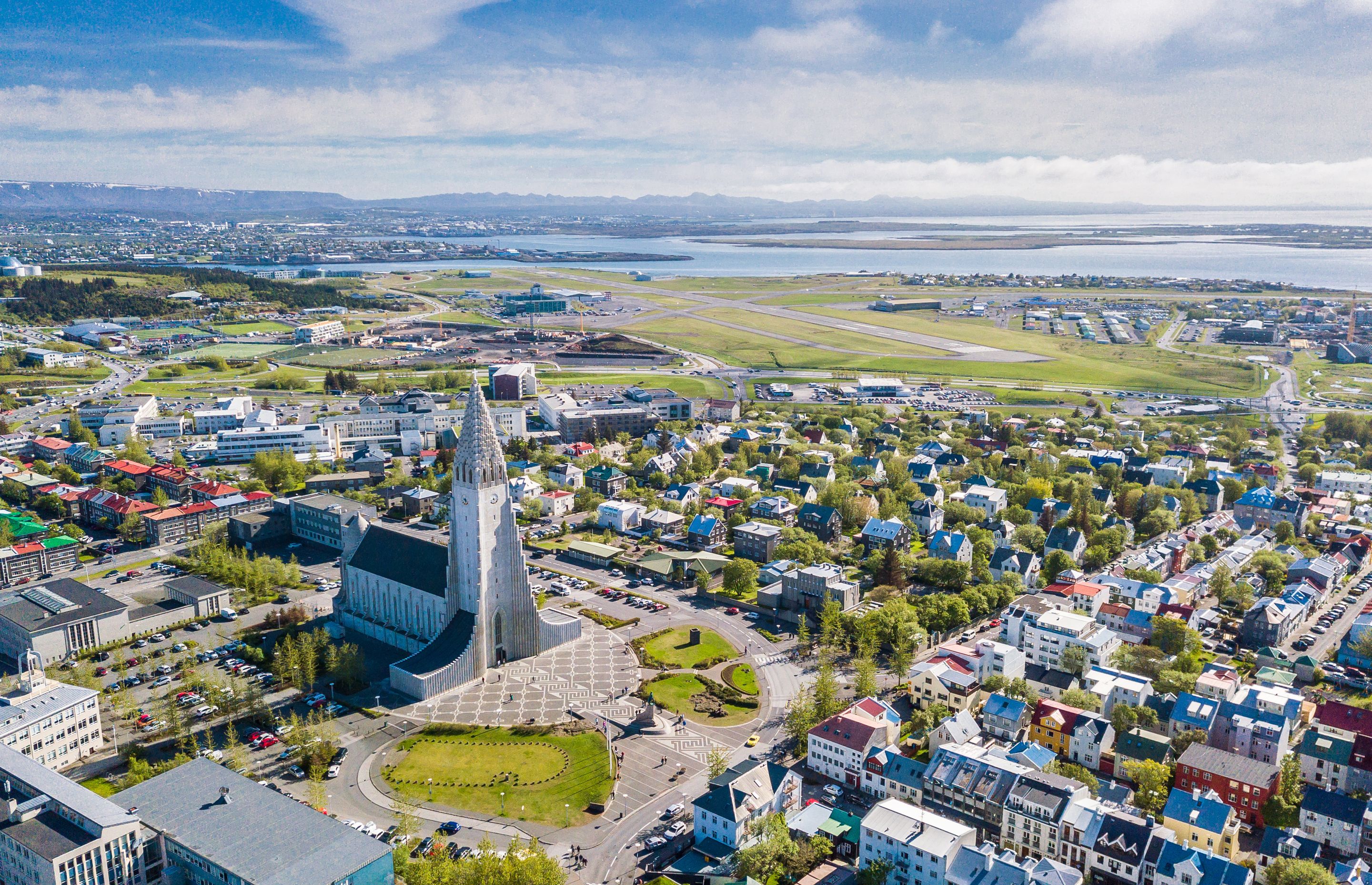 Reykjavik Iceland city scape frop the top with Hallgrimskirkja church