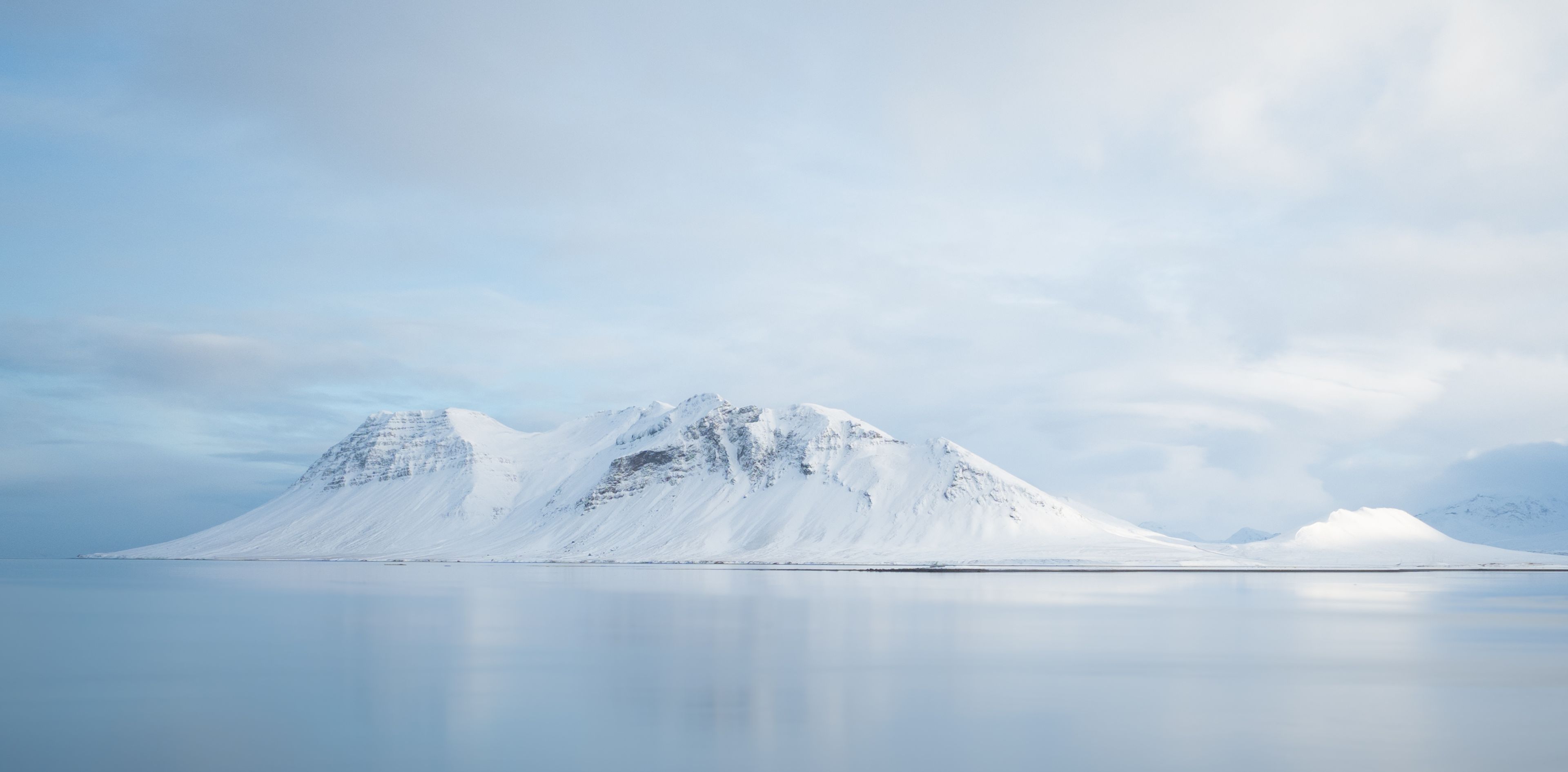 Iceland mountains completely covered with snow