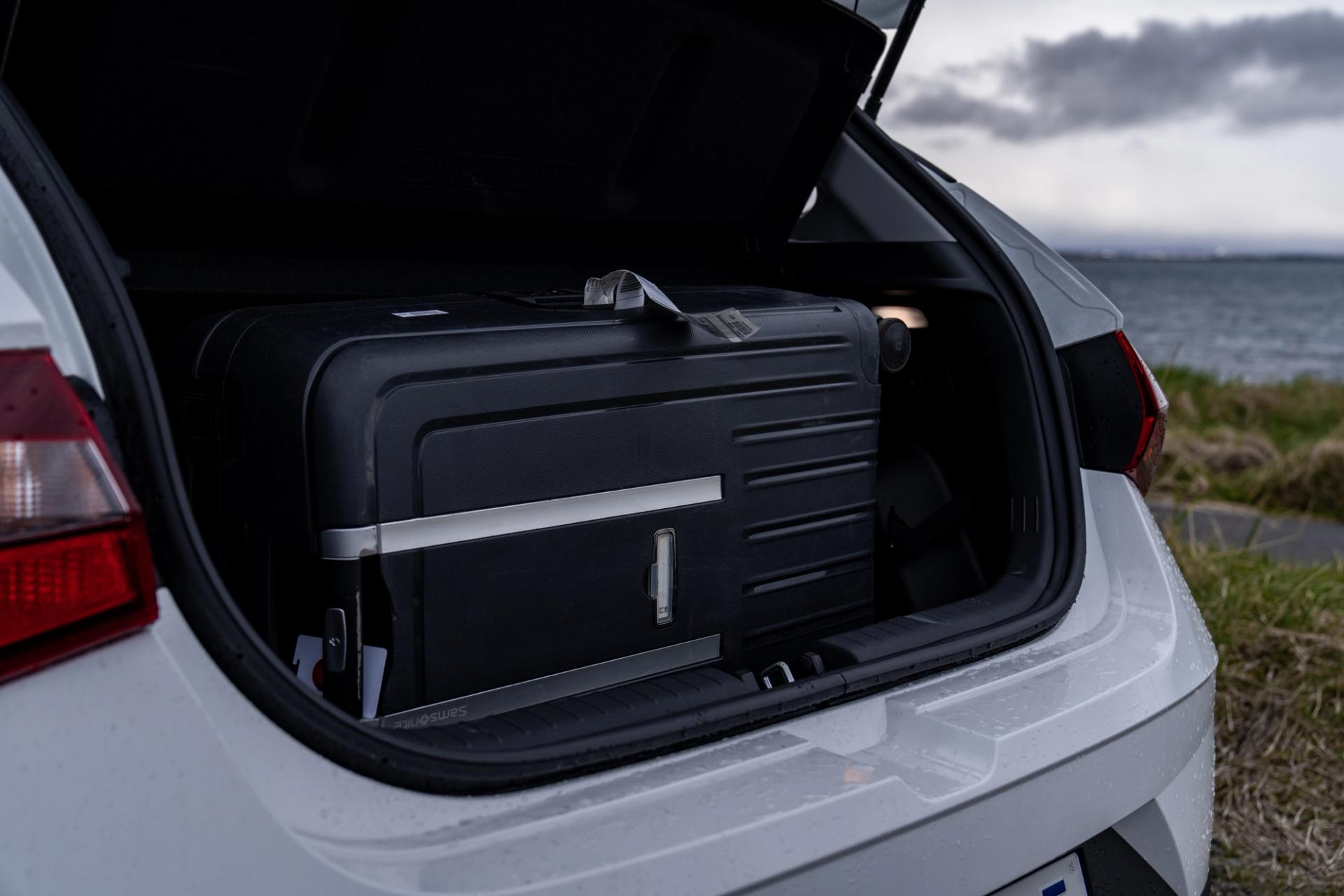 The spacious boot of a Hyundai i20, an ideal car for rental in Iceland, showcasing ample space for luggage and travel essentials