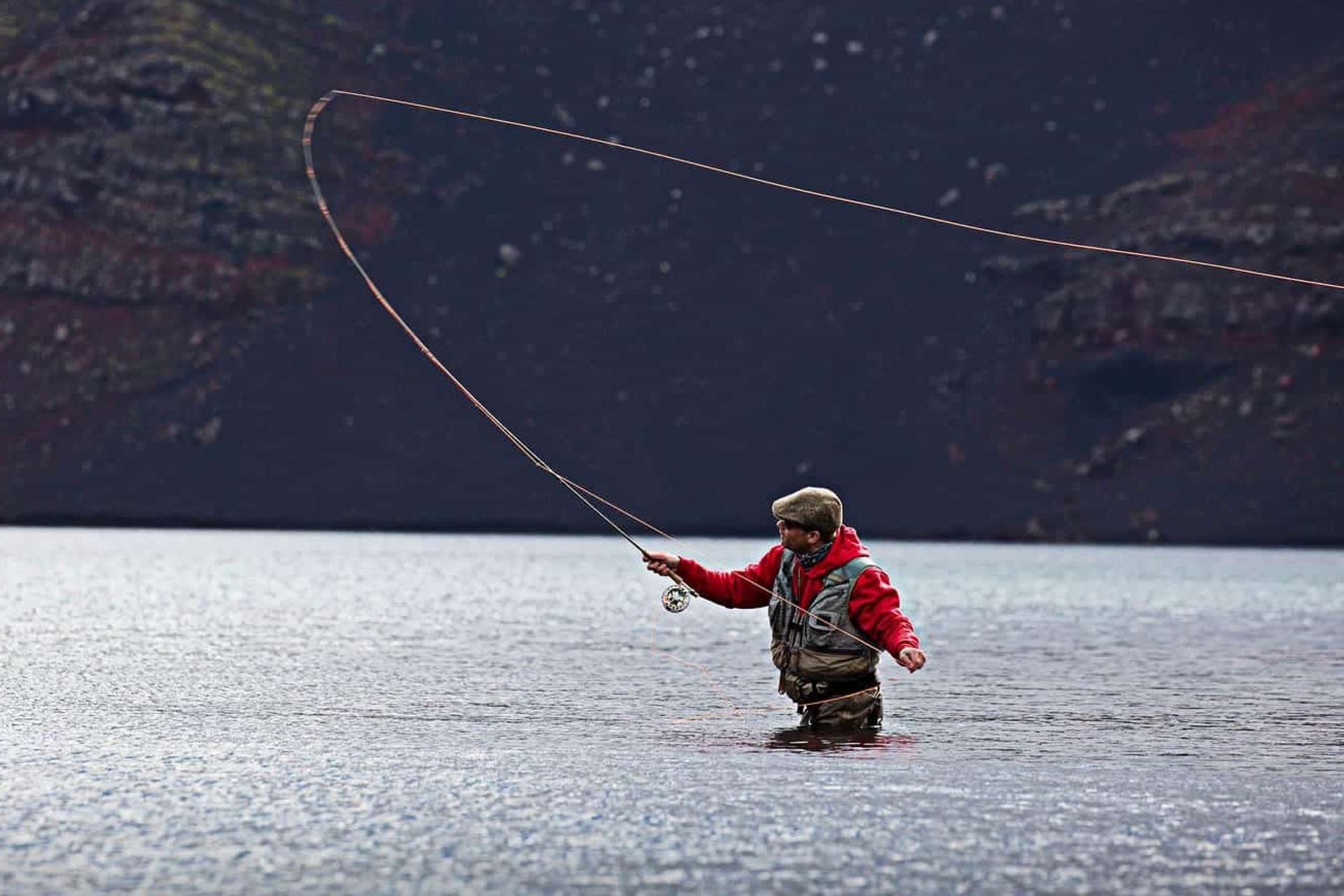 Man fishing in the volcano, Iceland