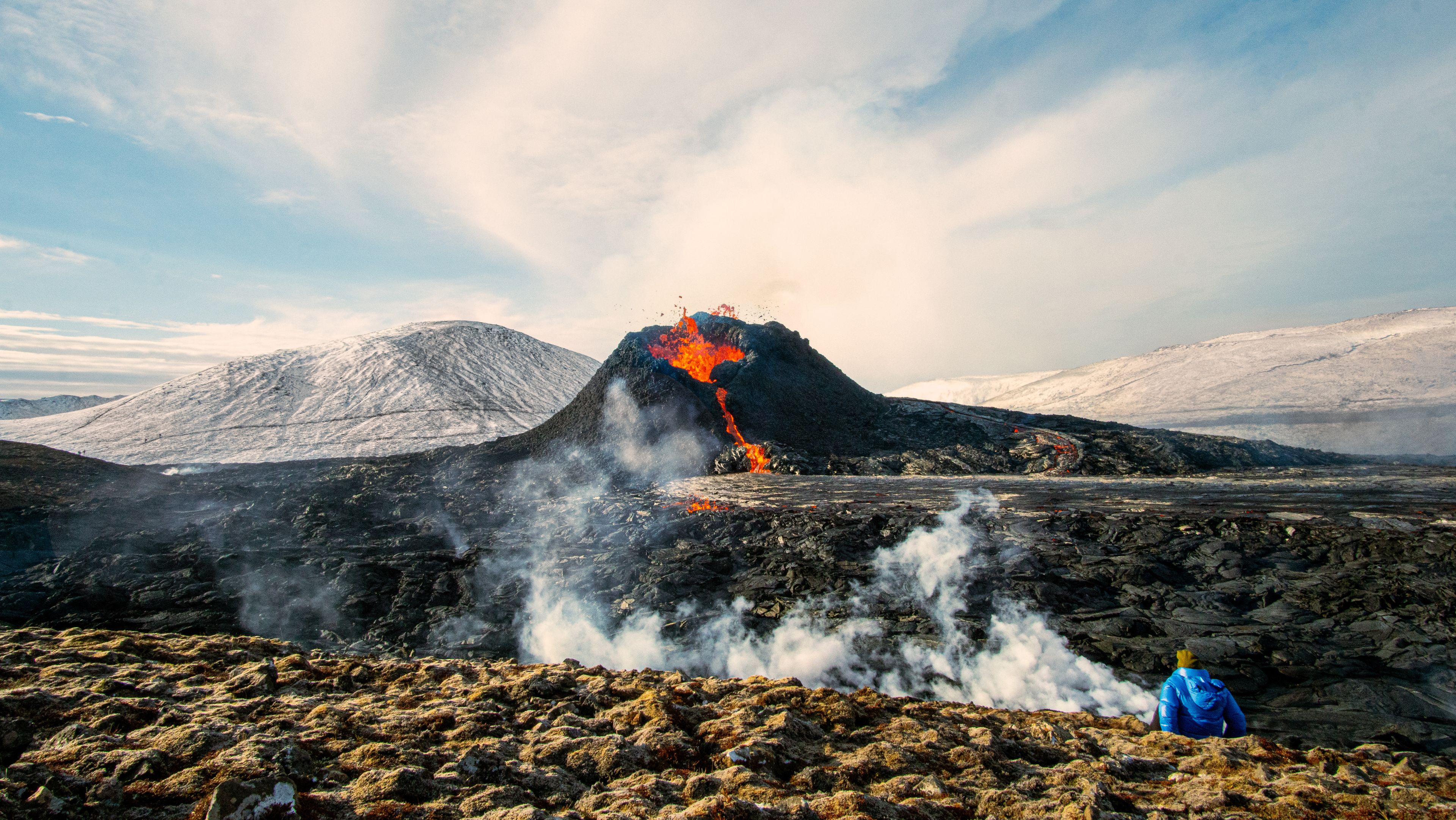 Fagradalsfjall Volcano erupting, Iceland