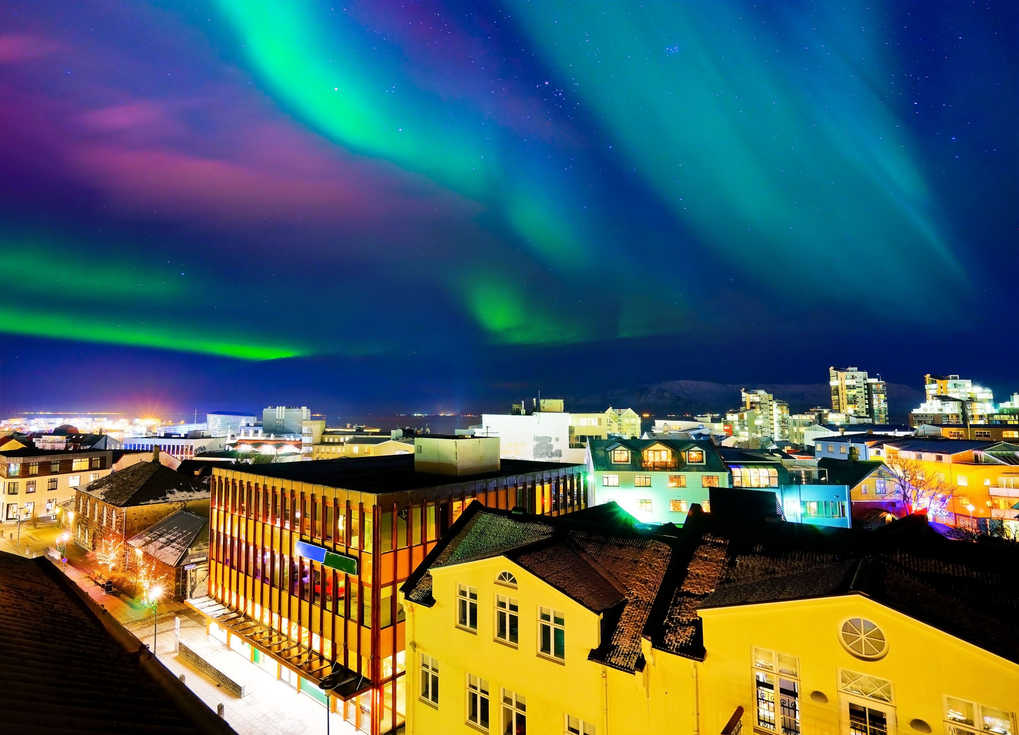 Northern lights in Reykjavik Iceland