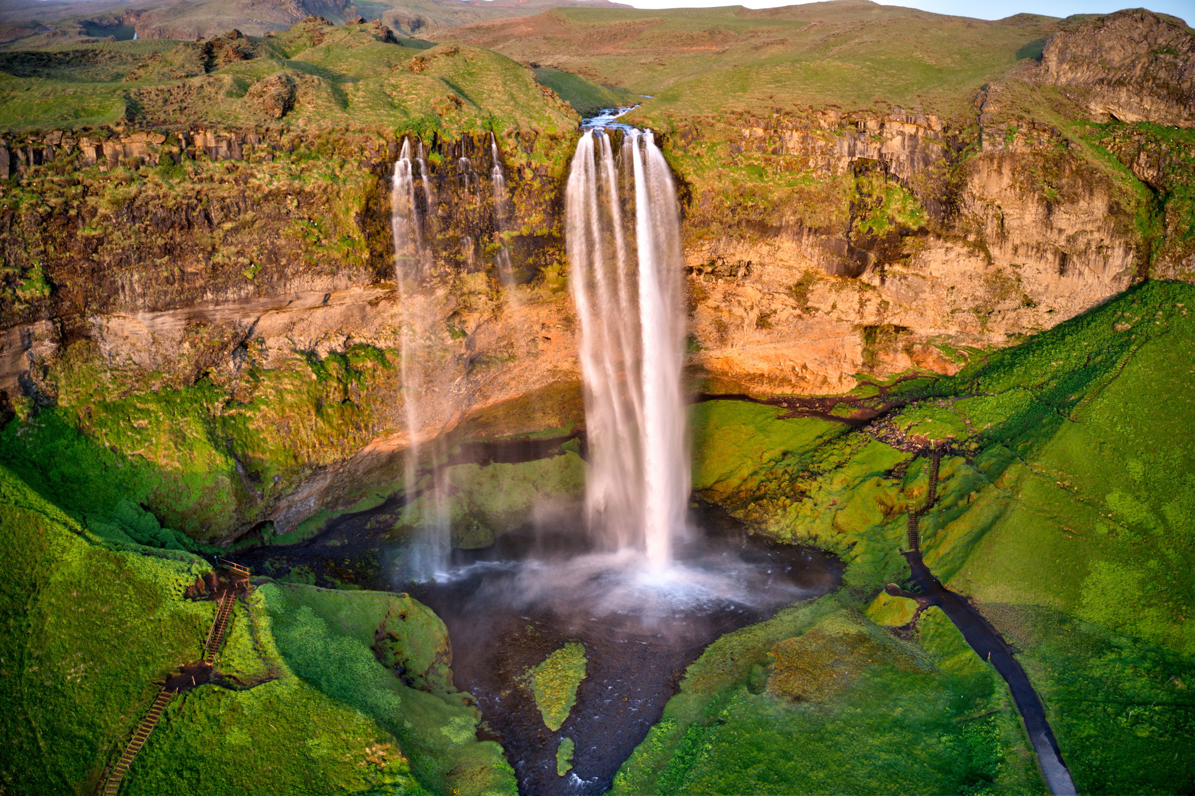 Aerial of Seljalandsfoss Waterfall