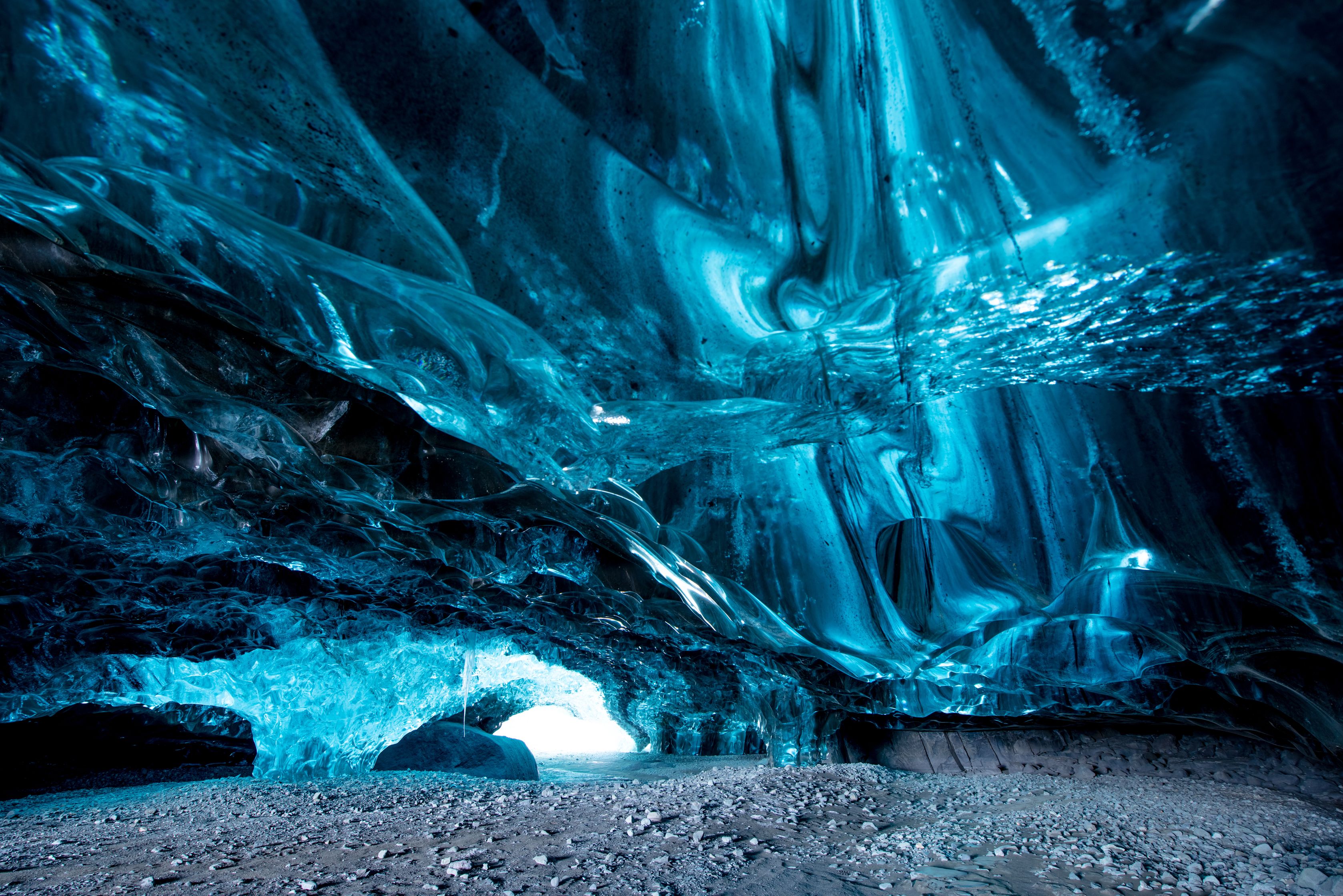 Beautiful translucent Ice cave in the National Park