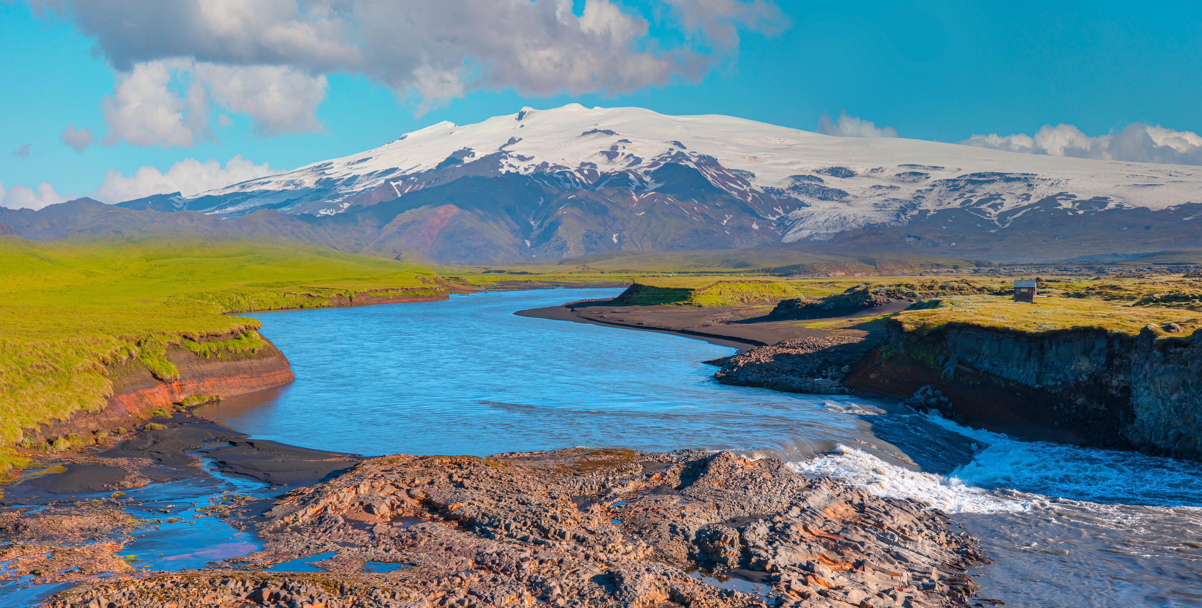 Katla Volcano on a sunny day with some clouds above it