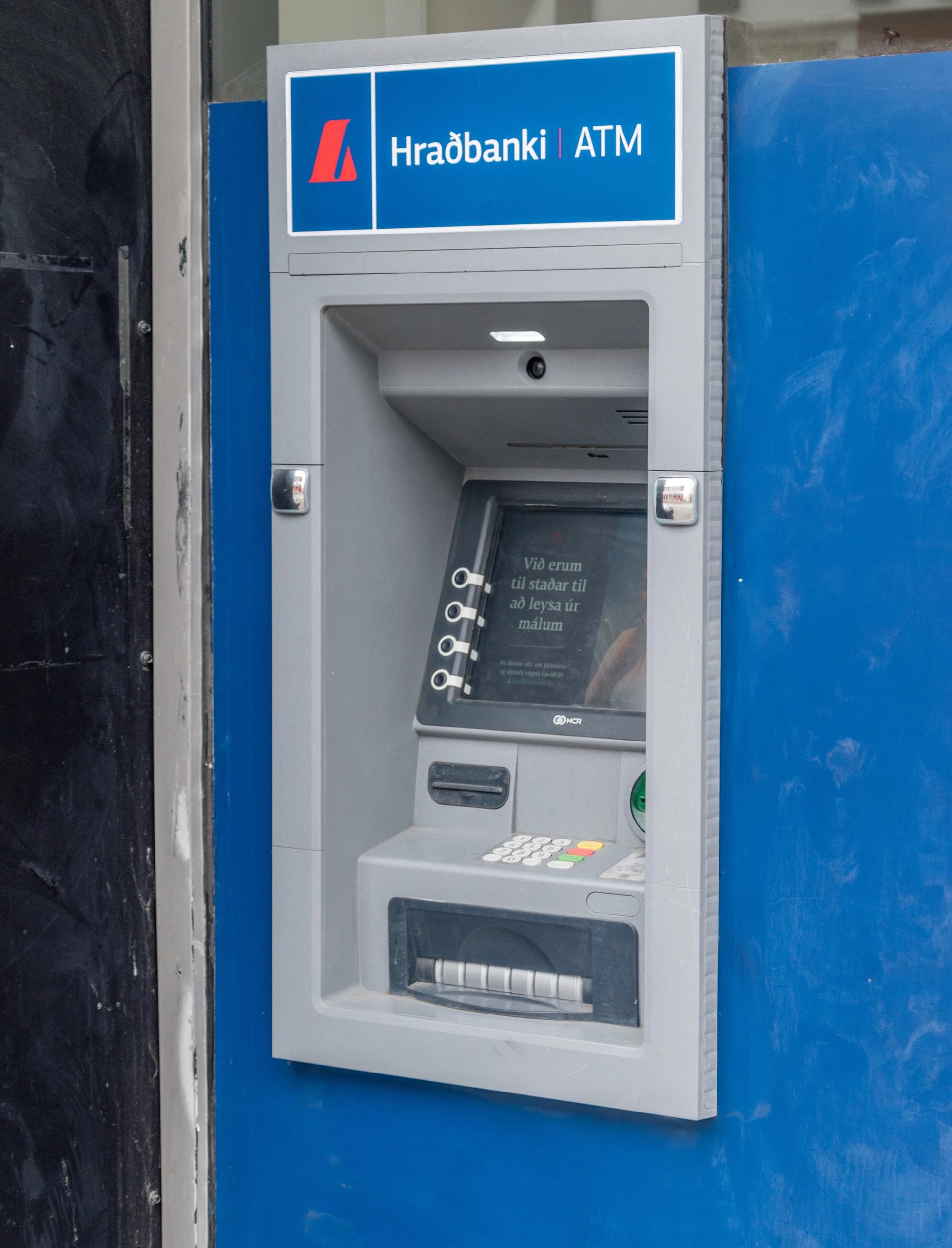 Reykjavik, Iceland - June 21, 2020: ATM of Hradbanki.