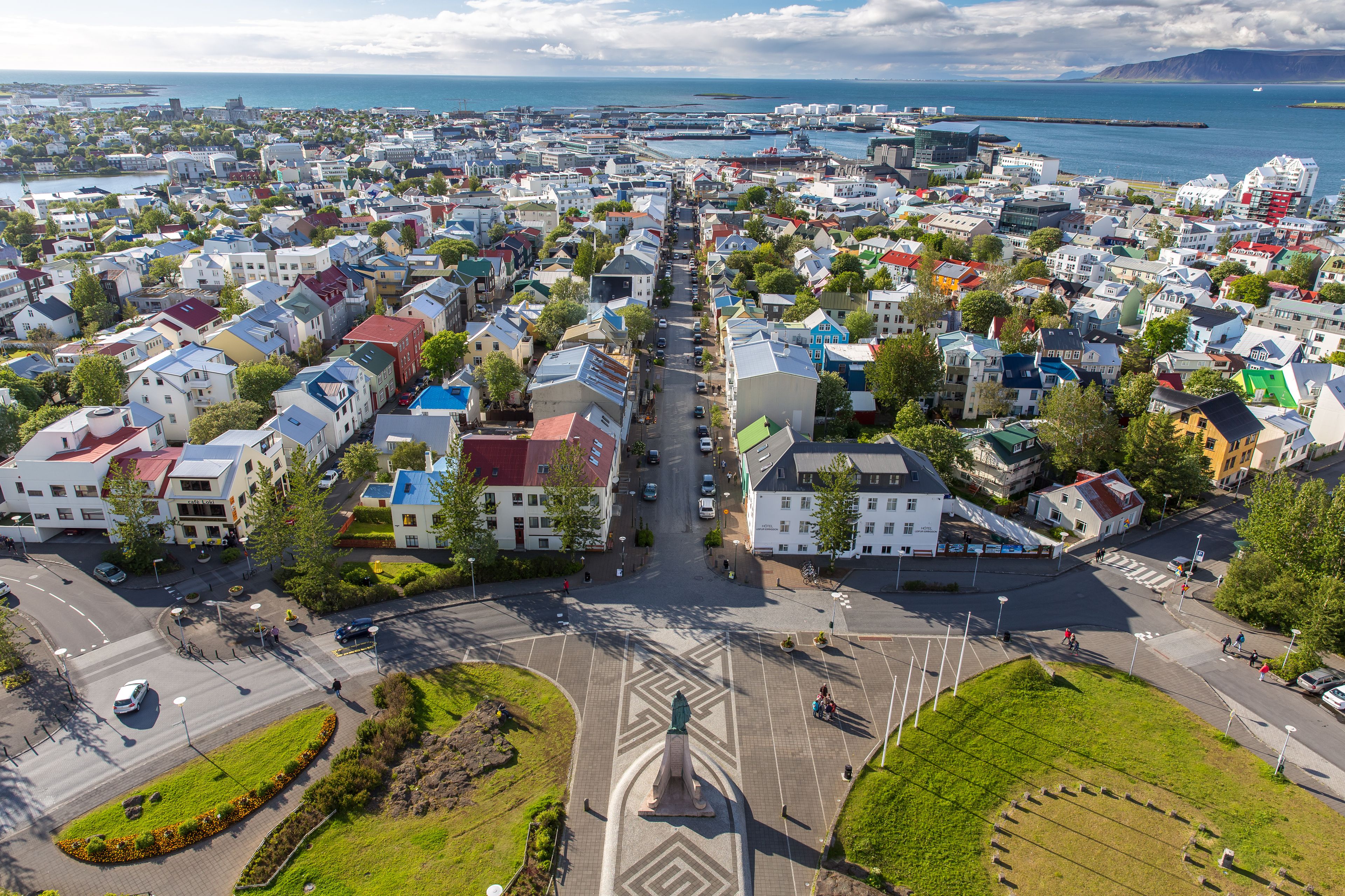 Reykjavik with view on Leif Eriksson Statue, Iceland