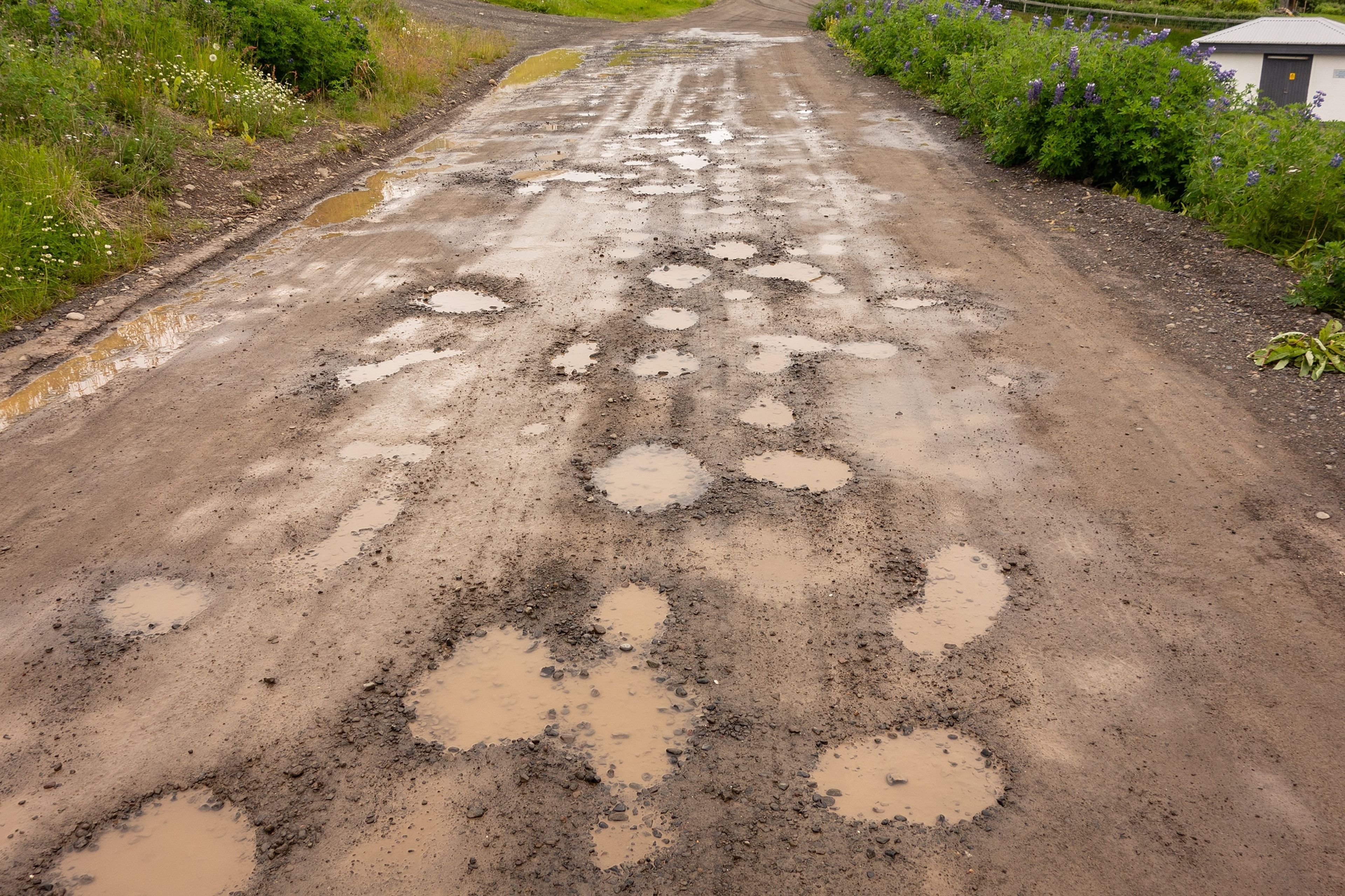 Carretera con agujeros en Islandia