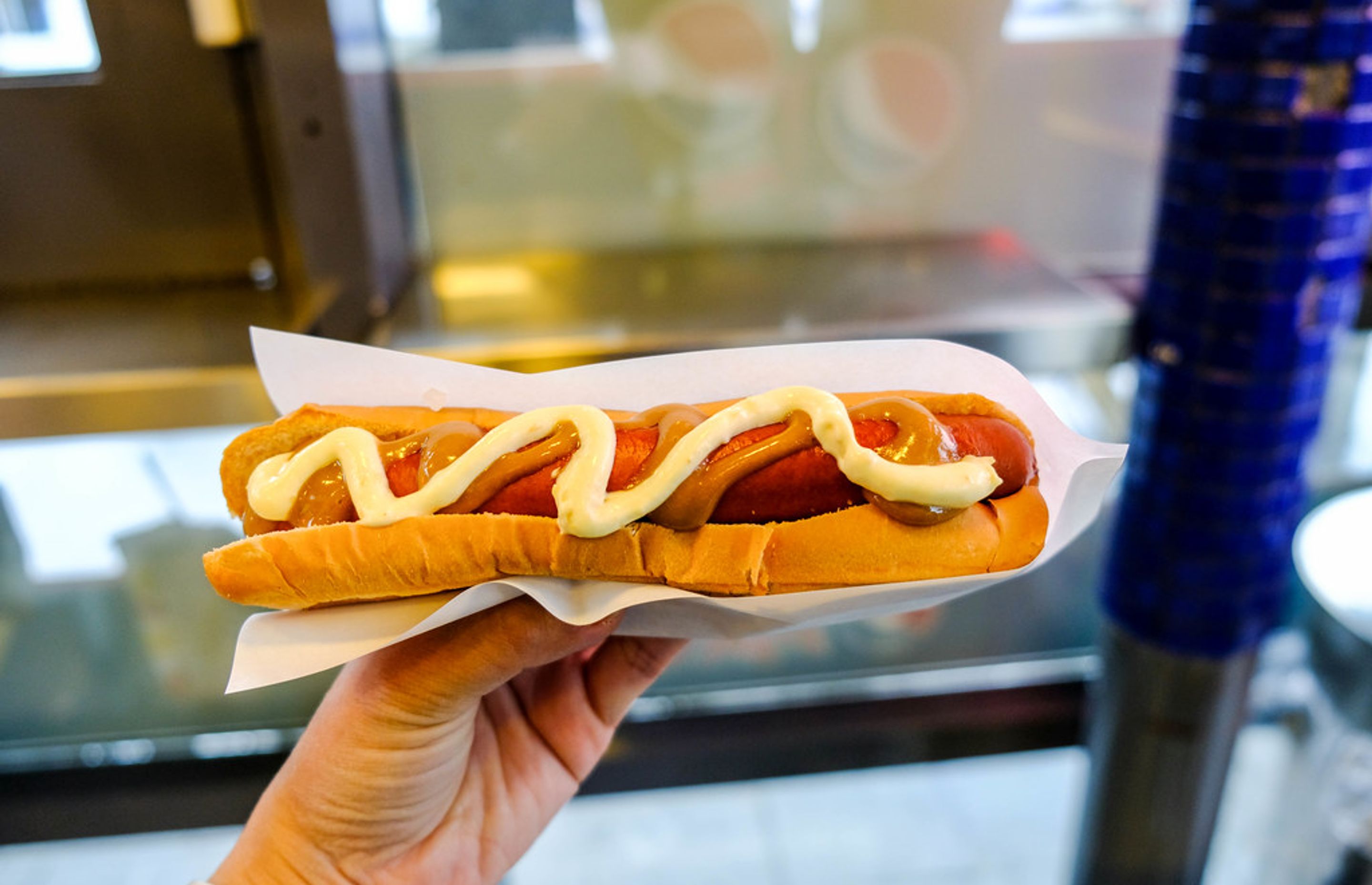 Traditional Icelandic food. A Icelandic Hot Dog with everything.