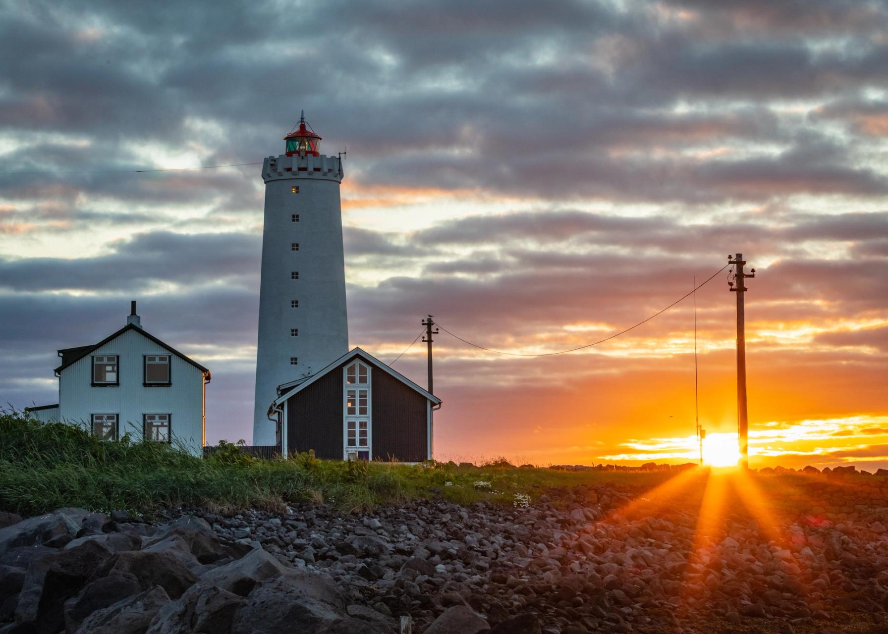 Lighthouse at sunset, Iceland