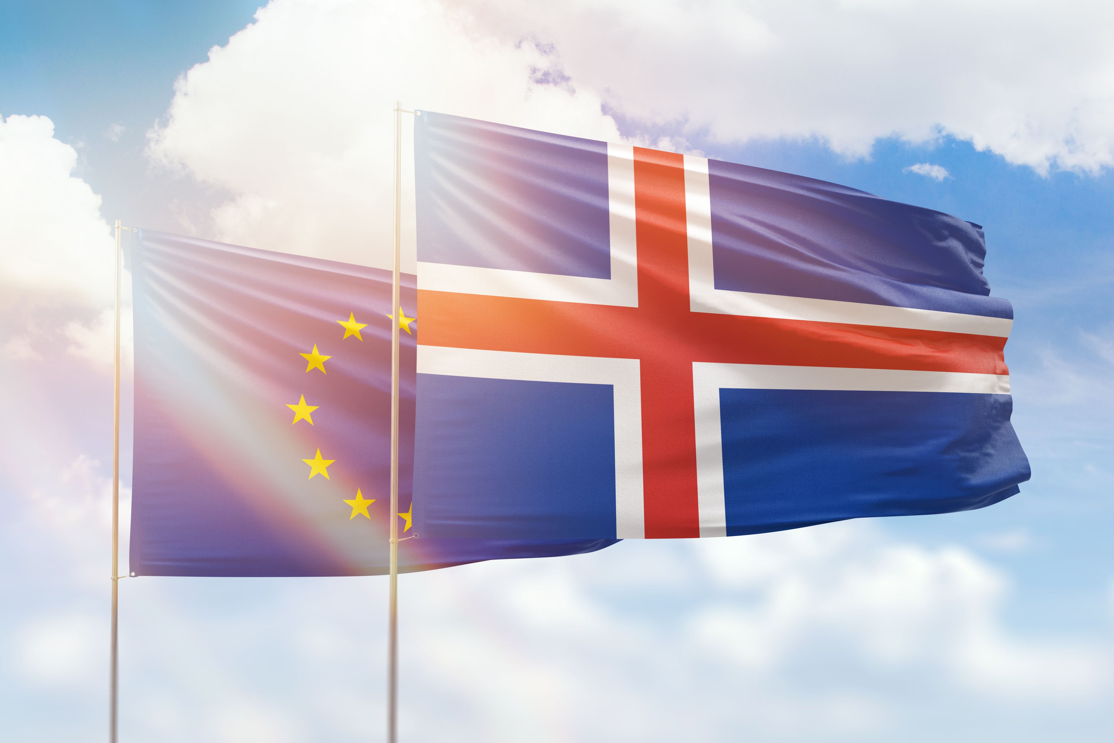 The flags of Iceland and the EU