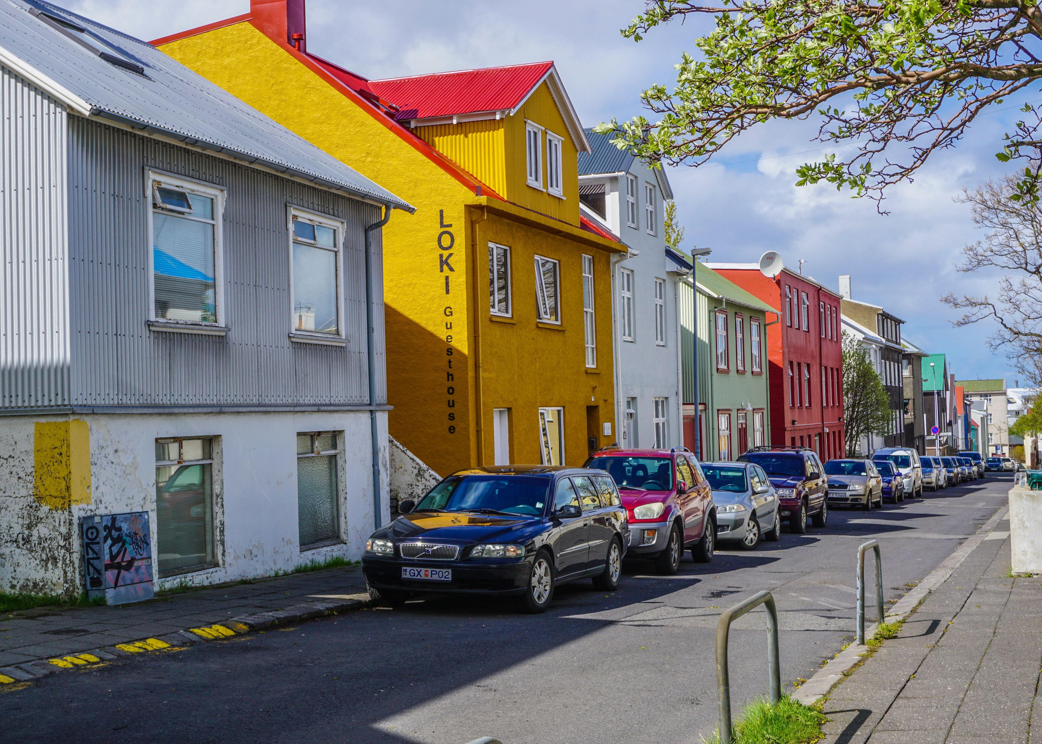 Colorful traditional houses lining the streets of Reykjavik, Iceland