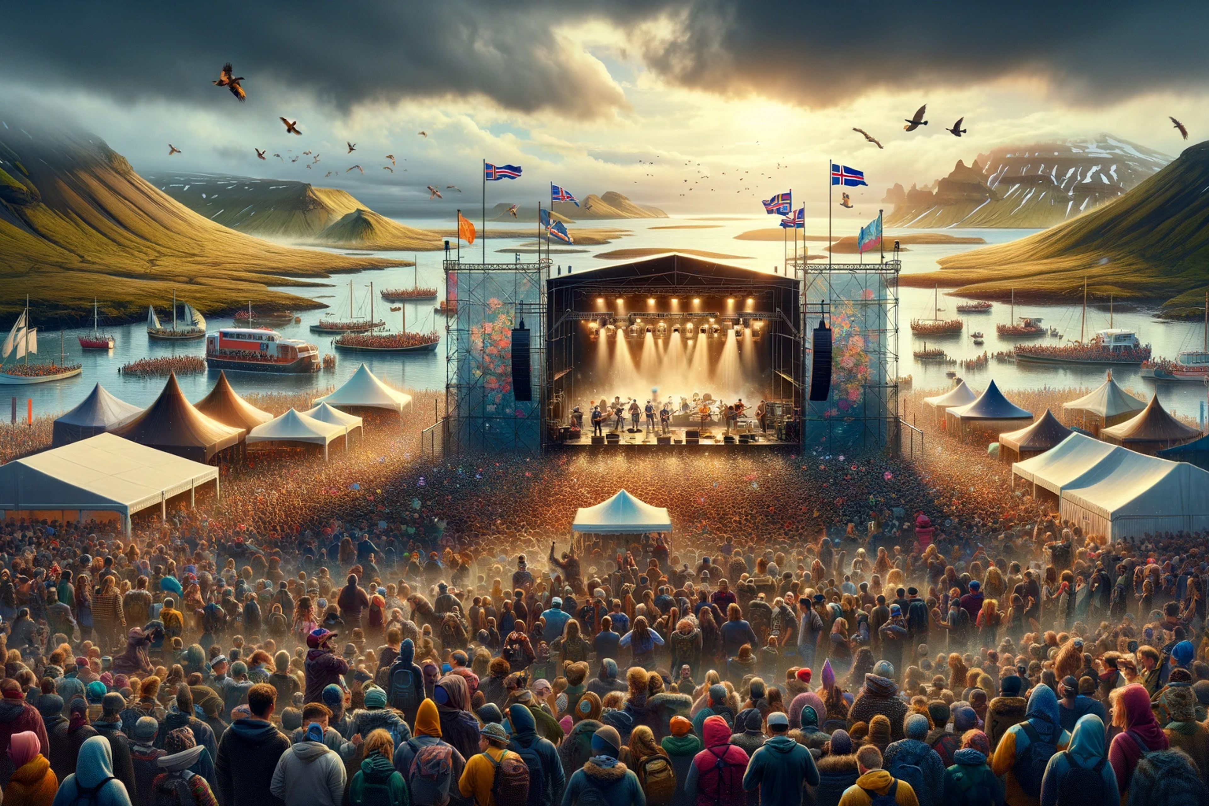 Icelandic music festival in July during the warmest and driest months of the year.