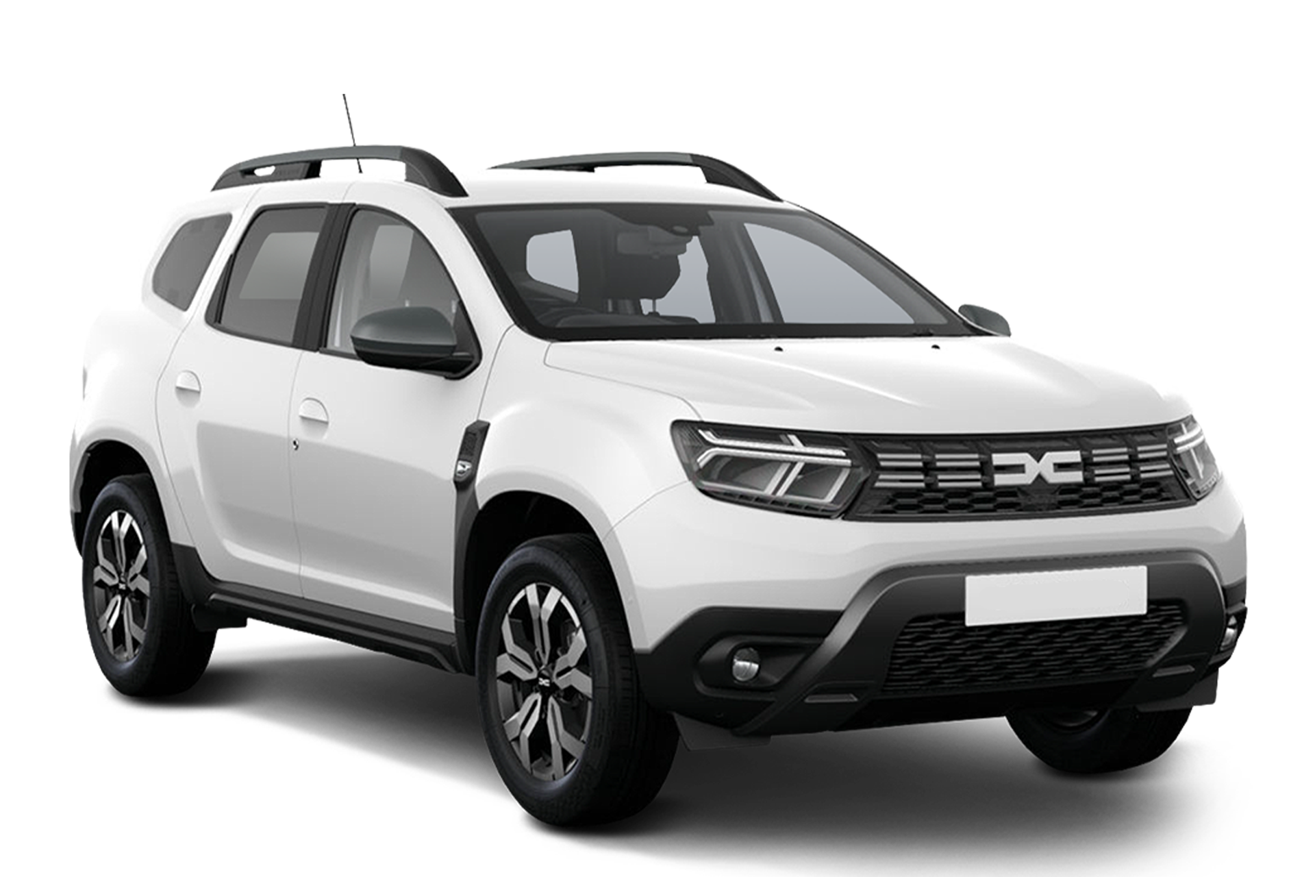 A Dacia Duster 4x4 rental car isolated on a transparent PNG background.