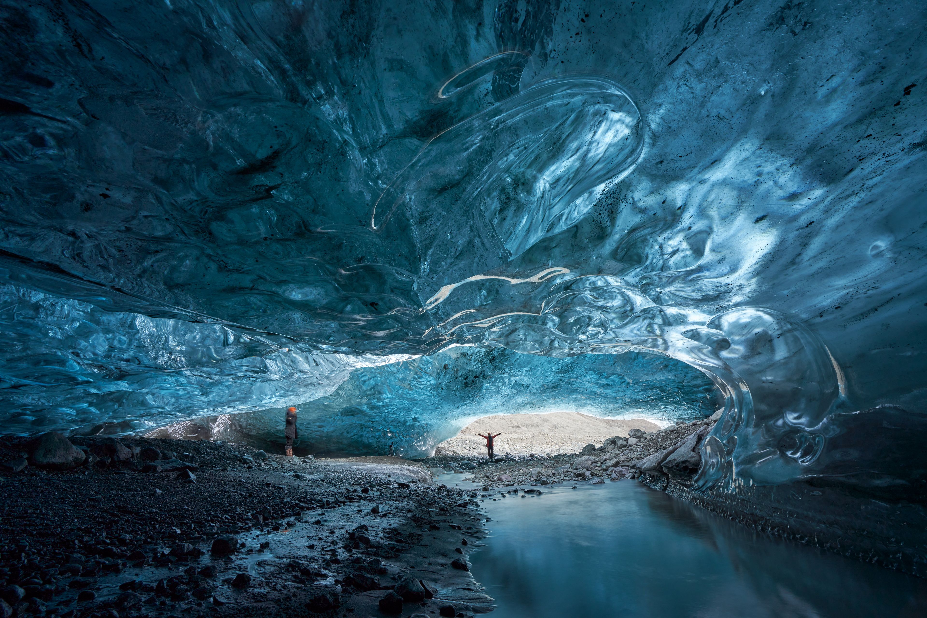 Exploring an Ice Cave Vatnajökull National Park, Southeast Iceland.