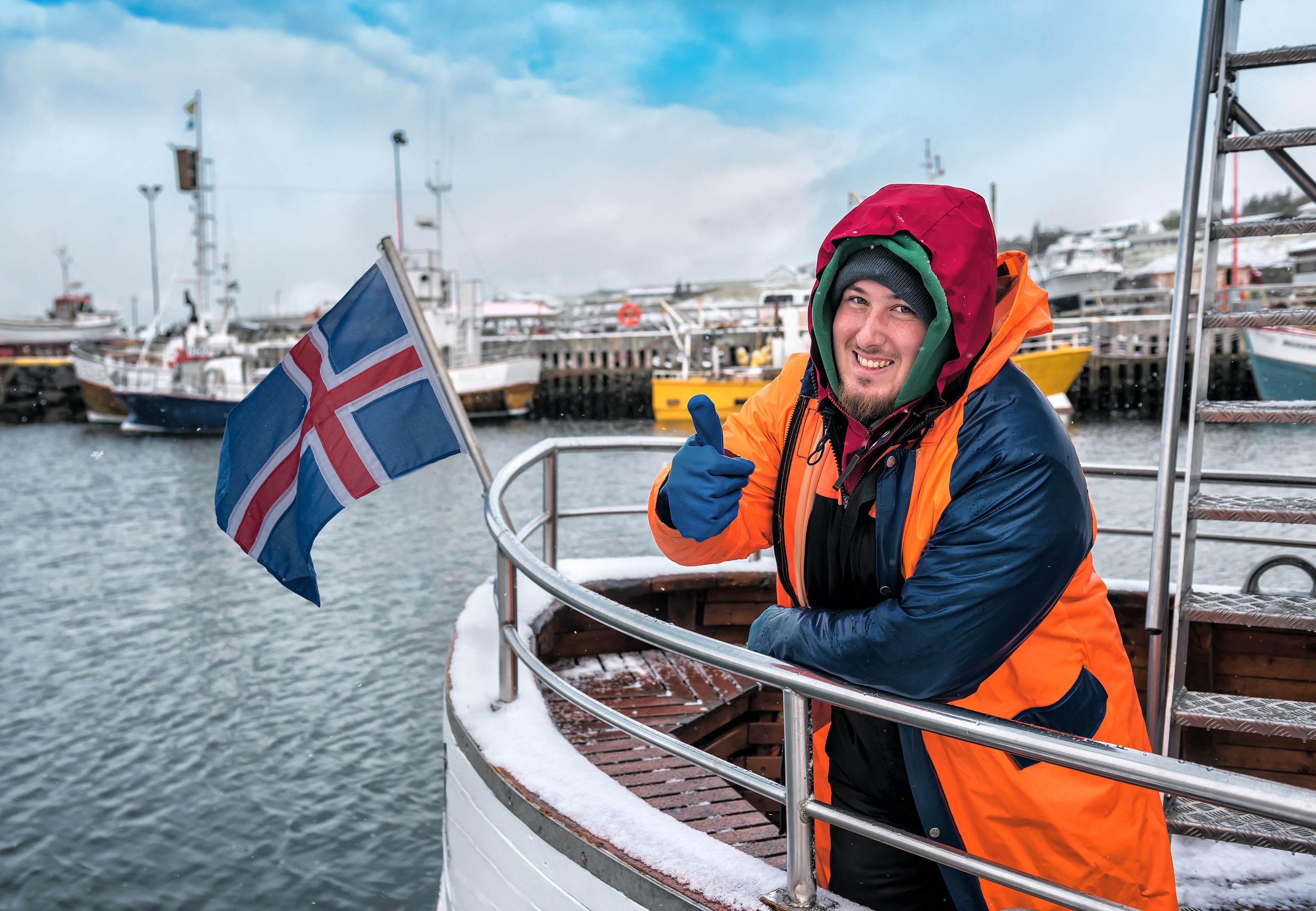 Professional industrial fisherman on the ship in Iceland