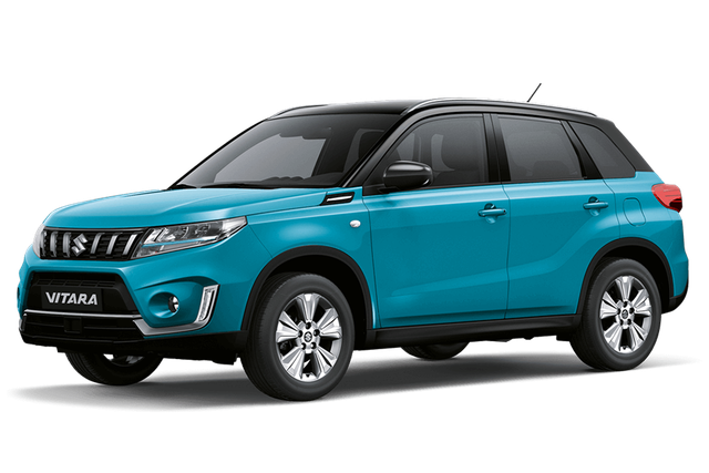 Suzuki Vitara 4x4 jeppi frá Go Car Rental einangraður á hvítum bakgrunni.