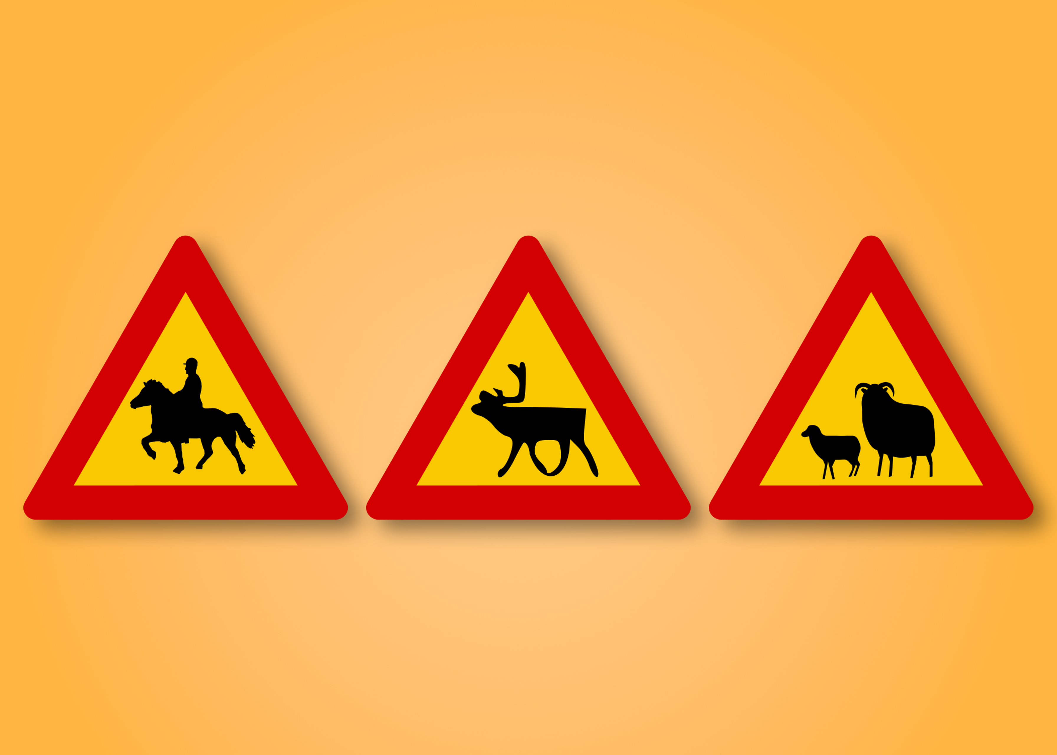 Red and yellow triangle road sign with Animals in the middle. This road sign means Animals on the road ahead