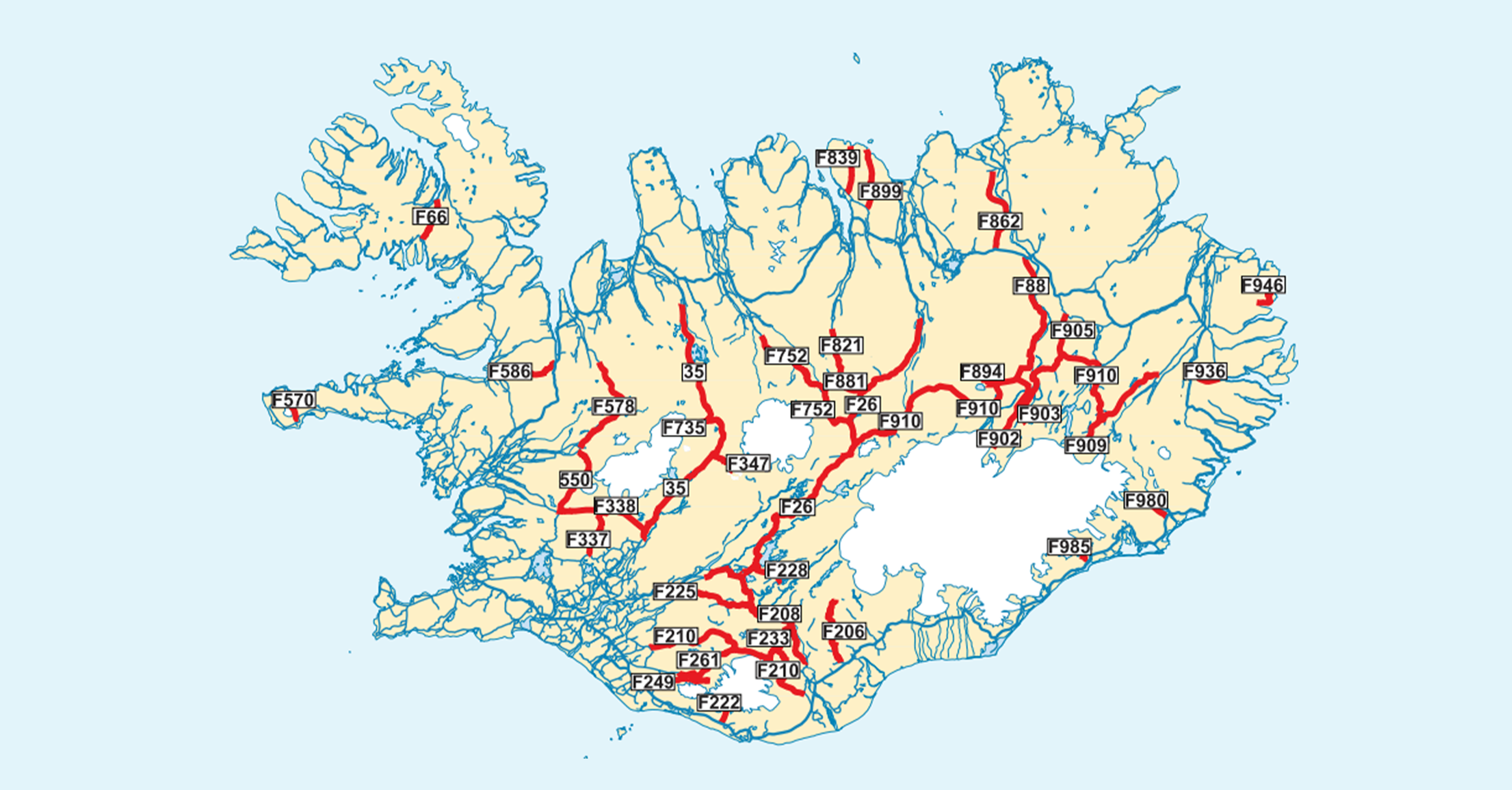 A map of every F-Road In Iceland