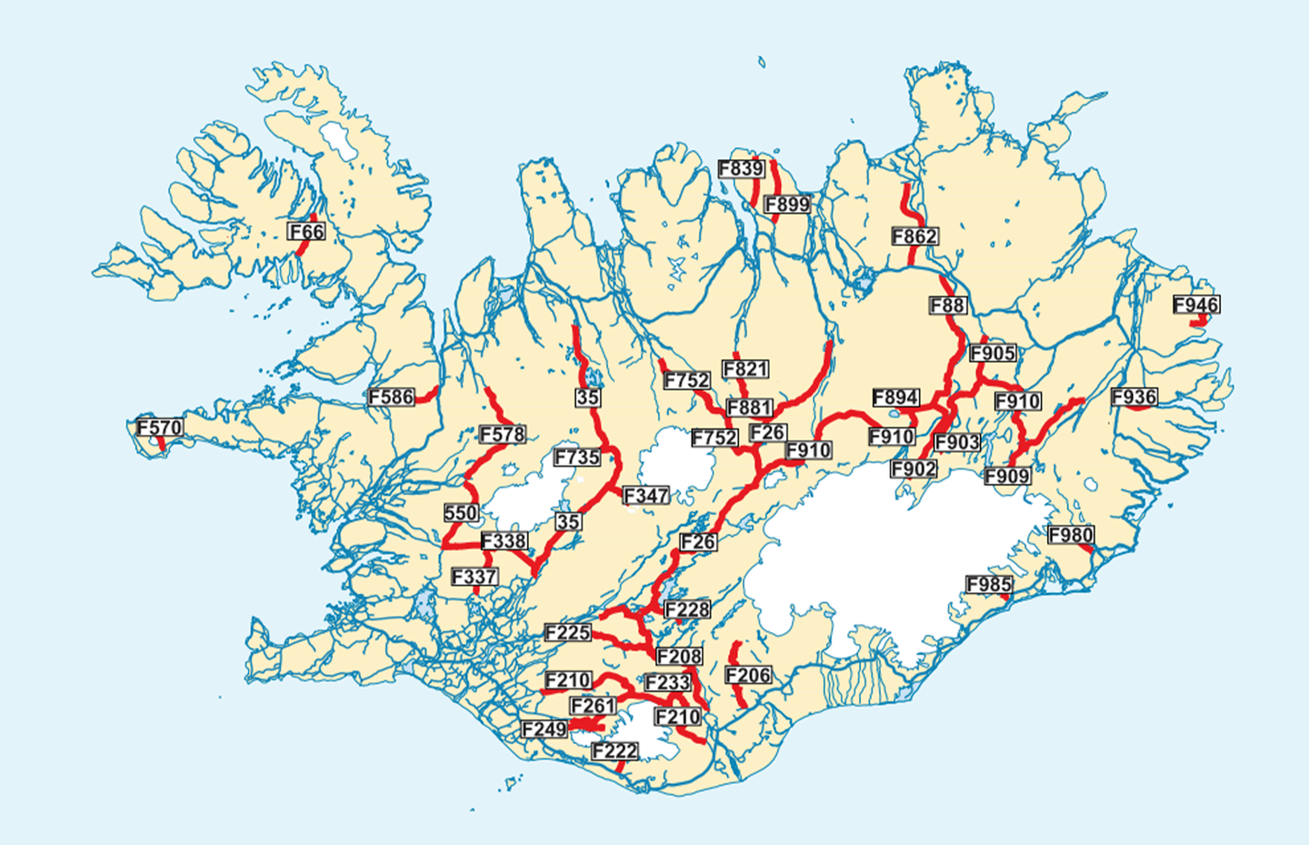A map of every F-Road In Iceland