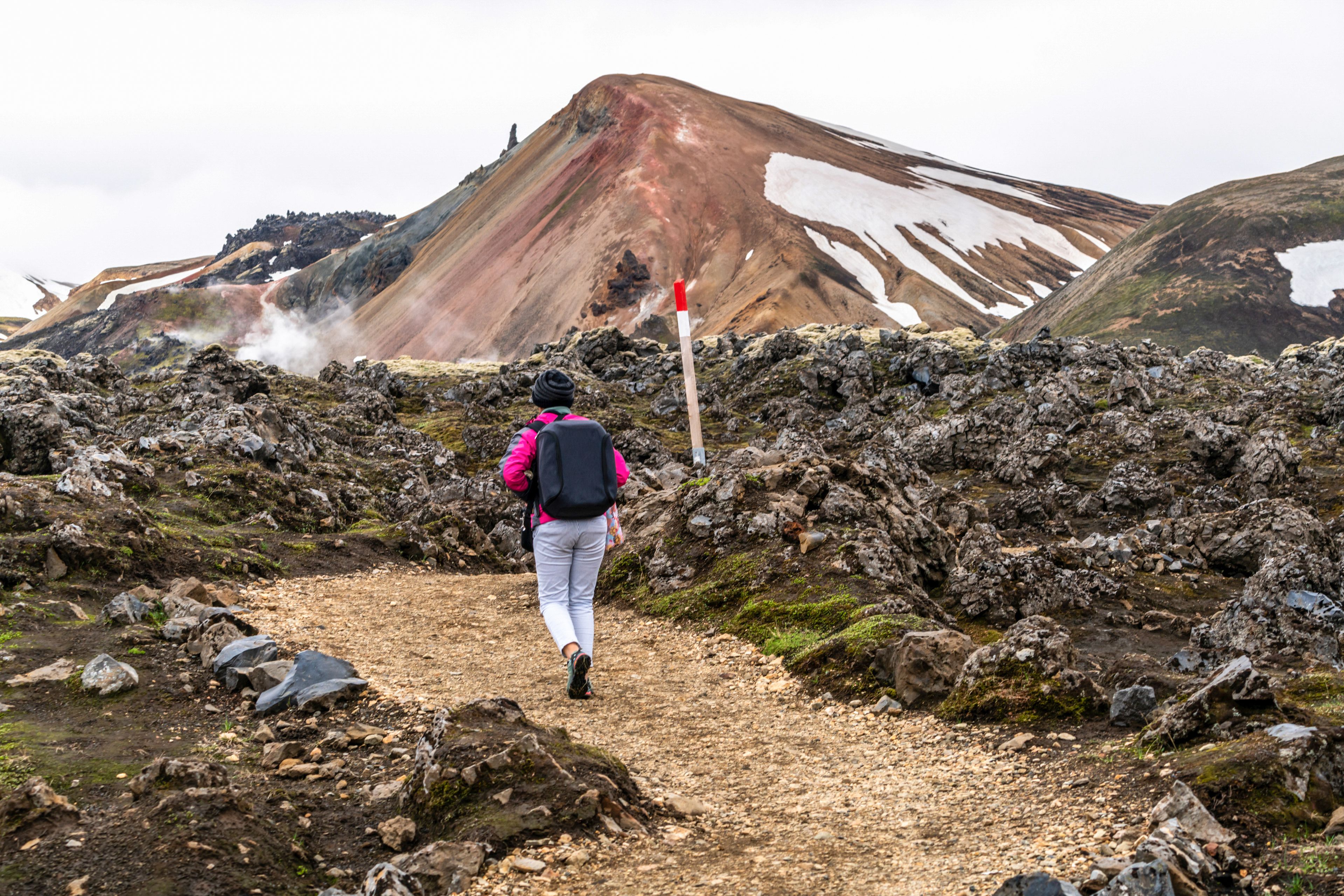 Girl hiking through the Icelandic Highlands