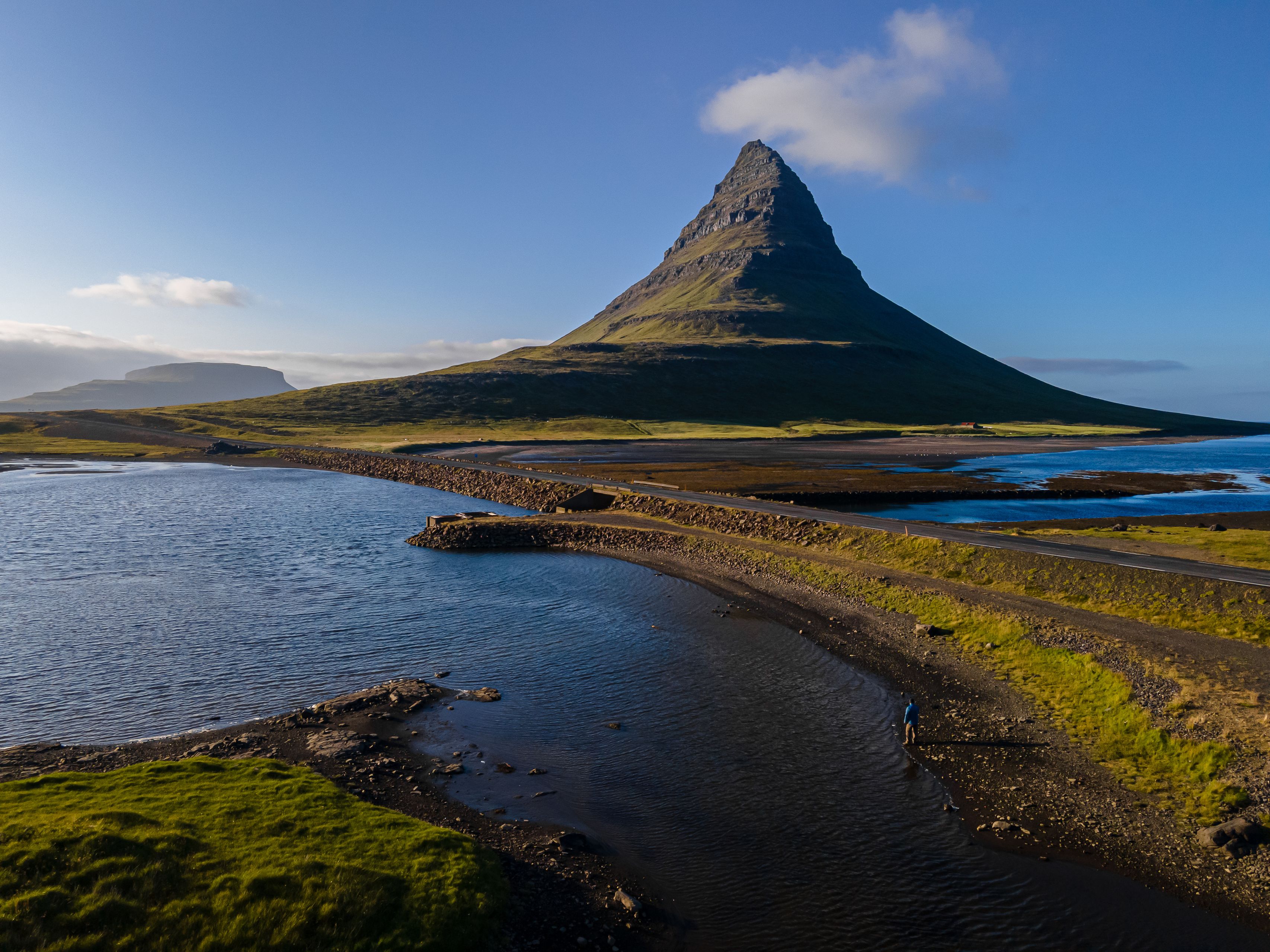 Aerial view of the Kirkjufell mountain in Iceland, on the Snæfellsnes peninsula