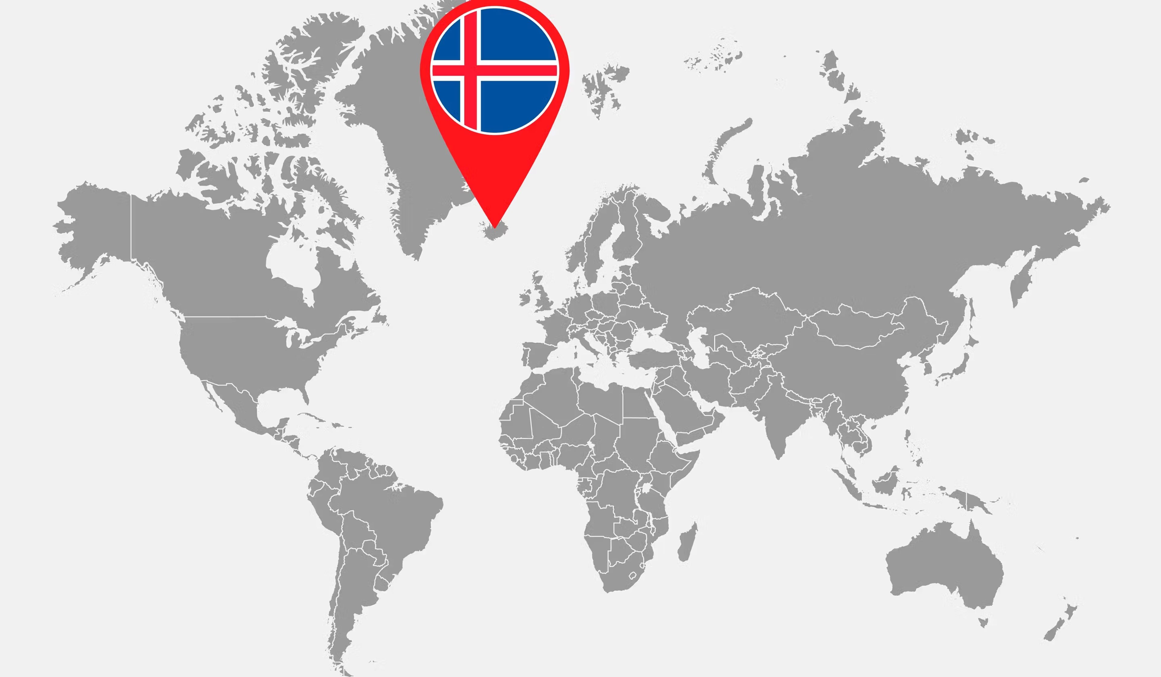 Mapa del mundo con Islandia marcada