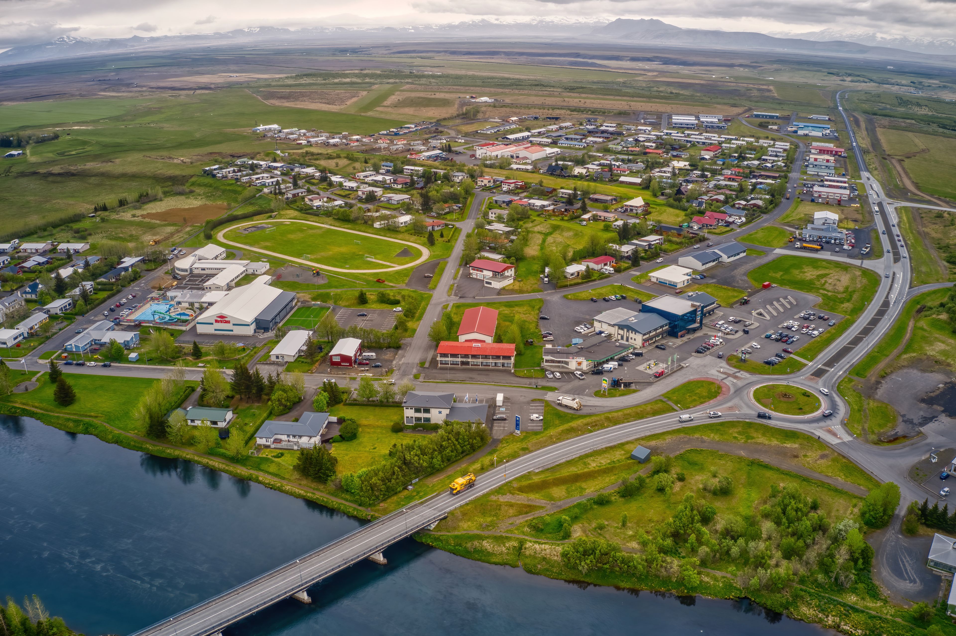 Aerial view of Hella, Iceland