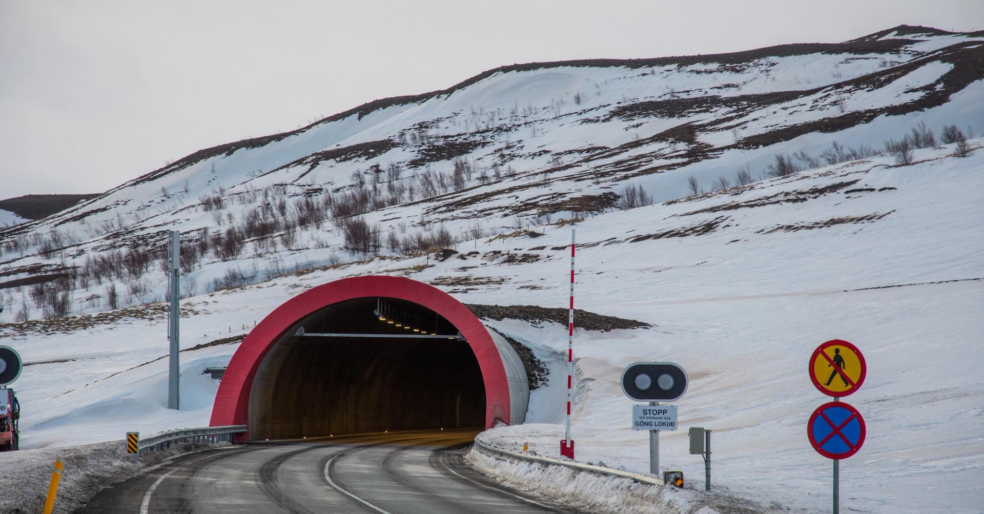 Vadlaheidi toll road tunnel in north Iceland of Akureyri