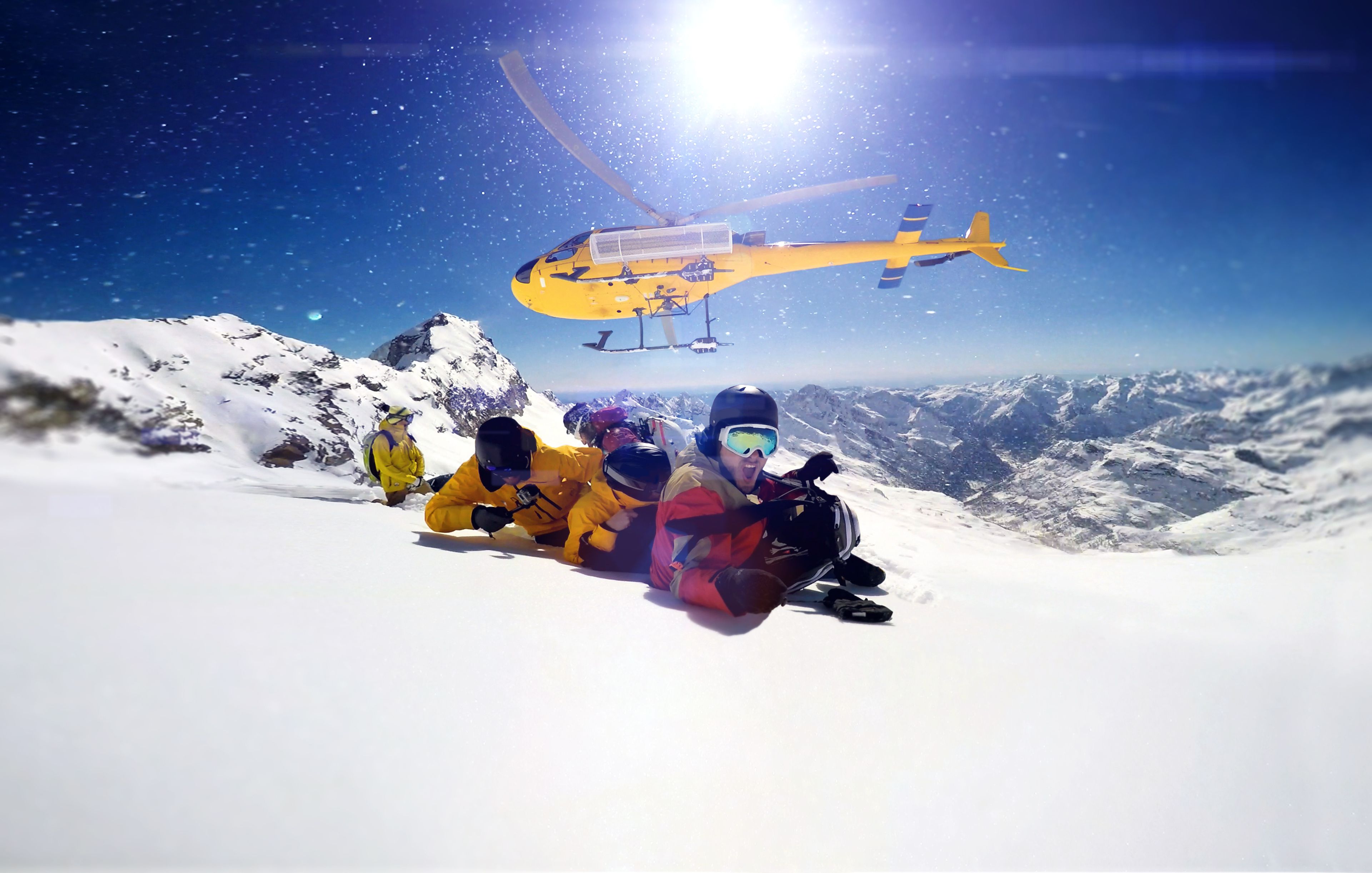 Four men Heli-Skiing in Iceland