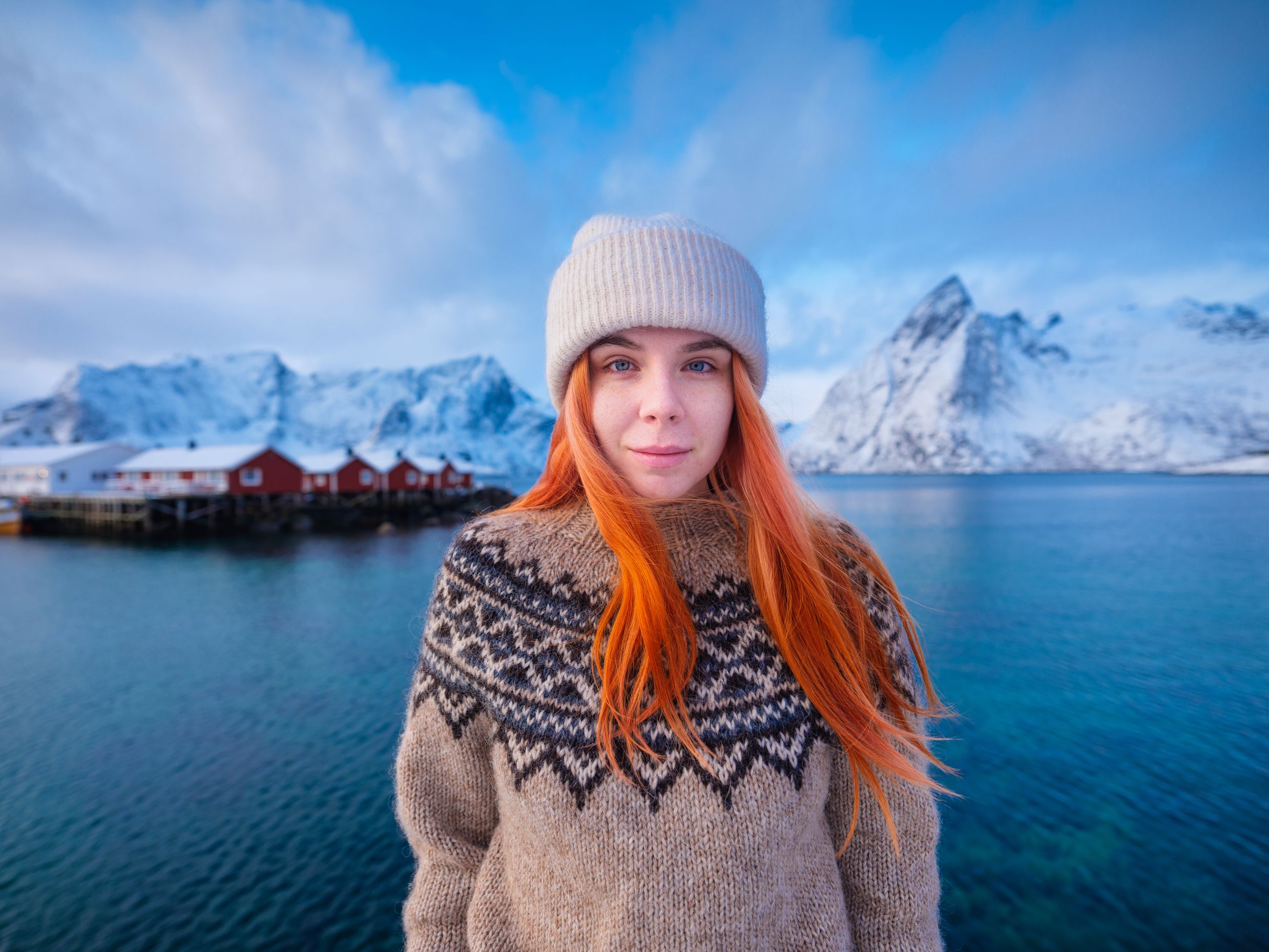 Young girl wearing the traditional Icelandic clothes for cold