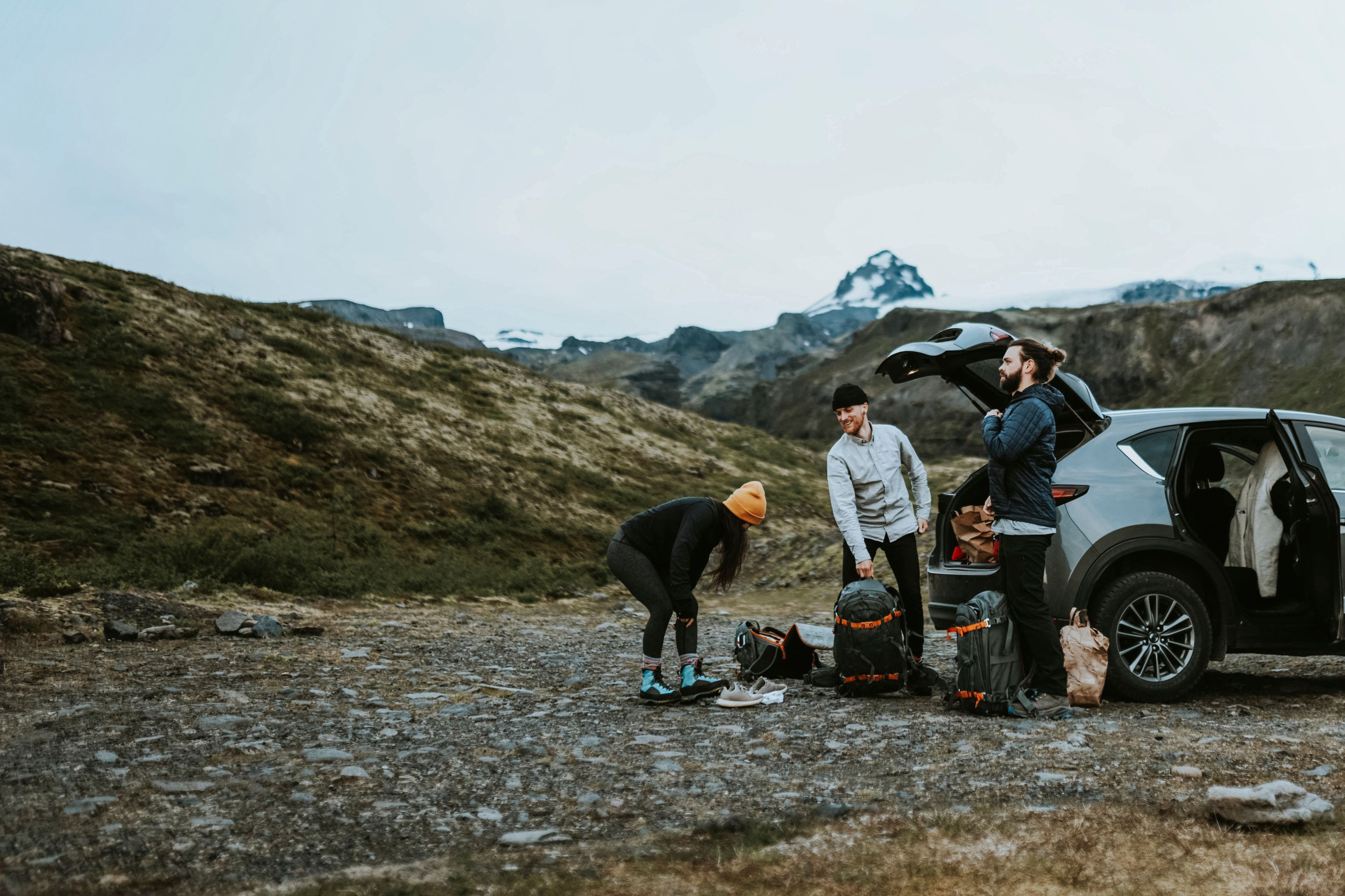 Hikers getting ready to explore iceland