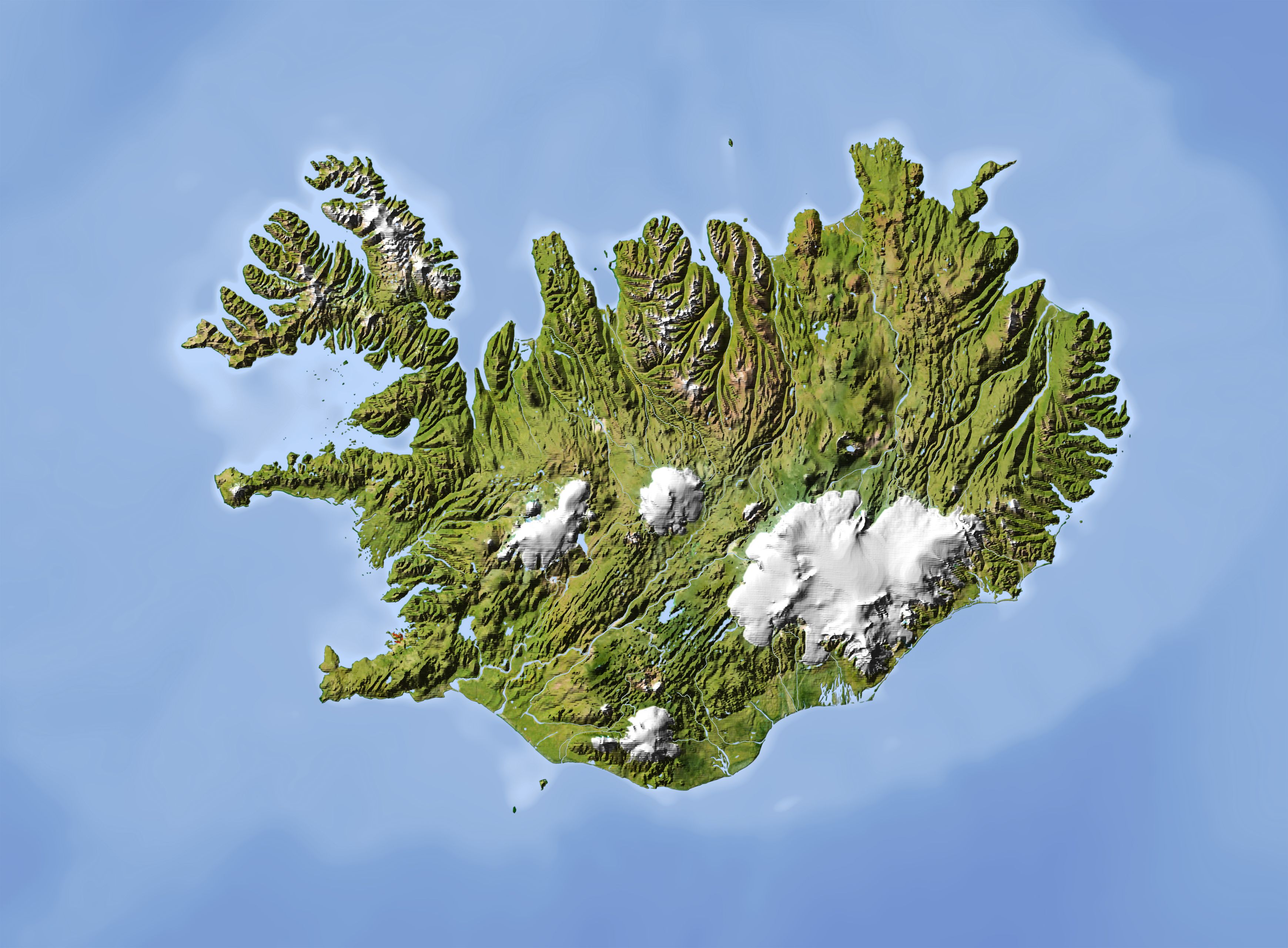Iceland, shaded relief map