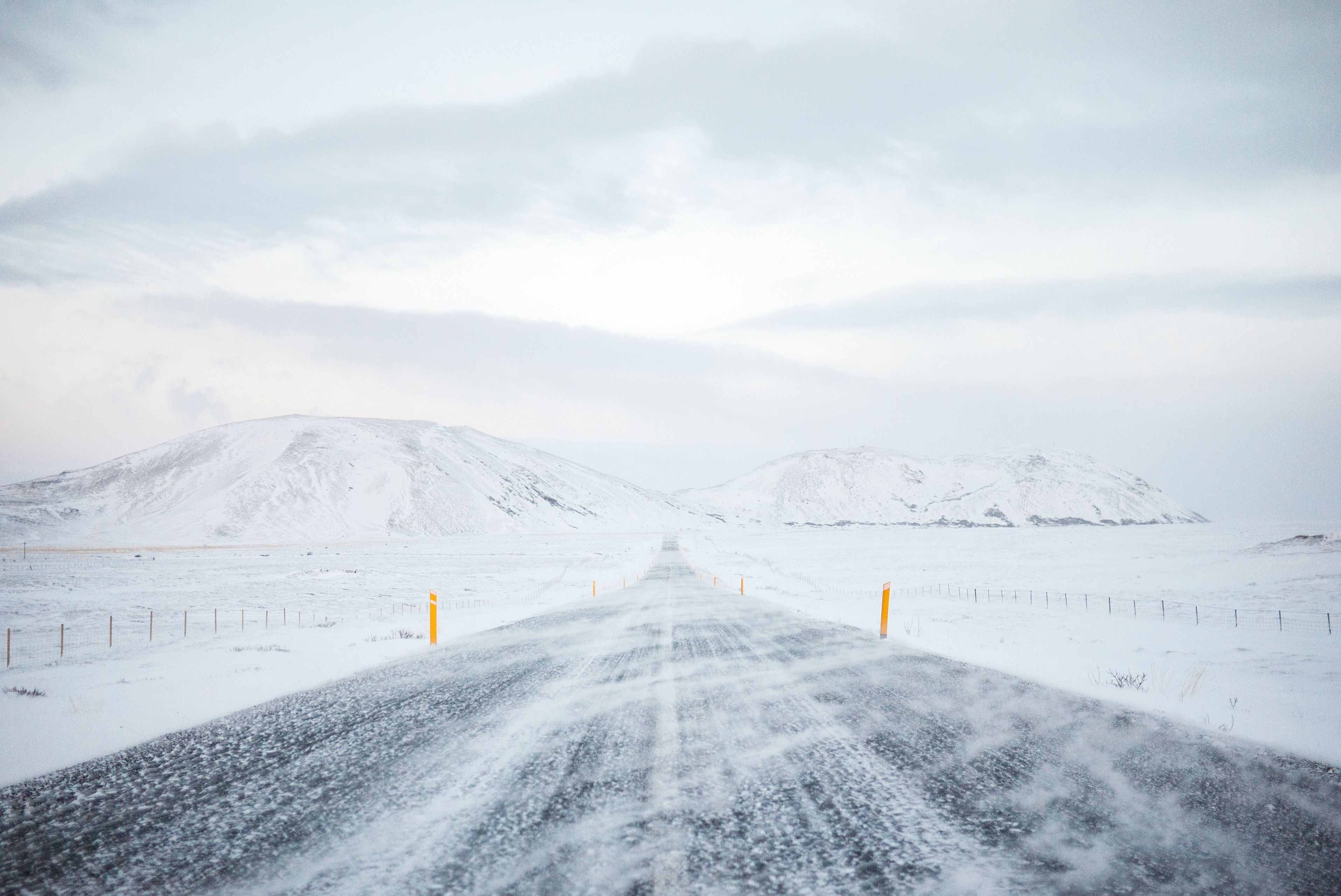 Road covered in snow in Iceland