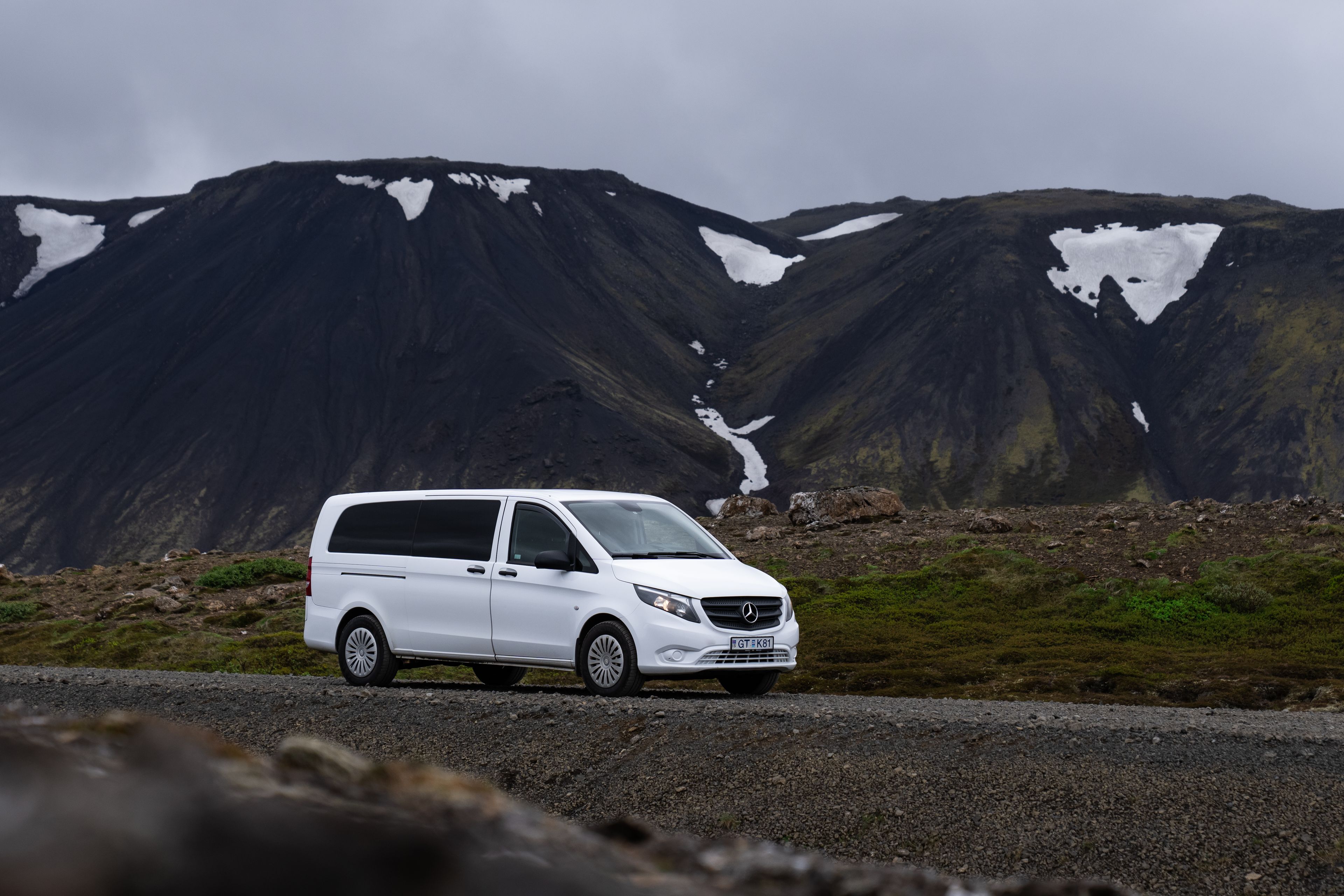 The mercedes vito driving on a gravel road in Iceland
