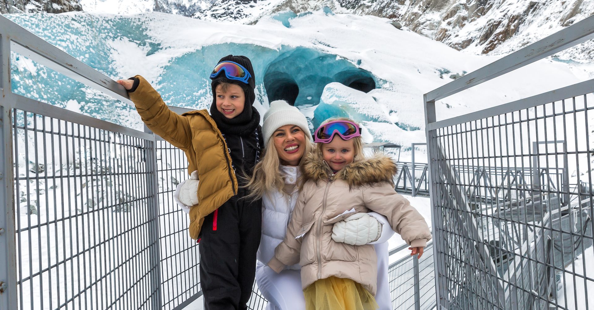 Woman with kids tourist in iceland having a good time