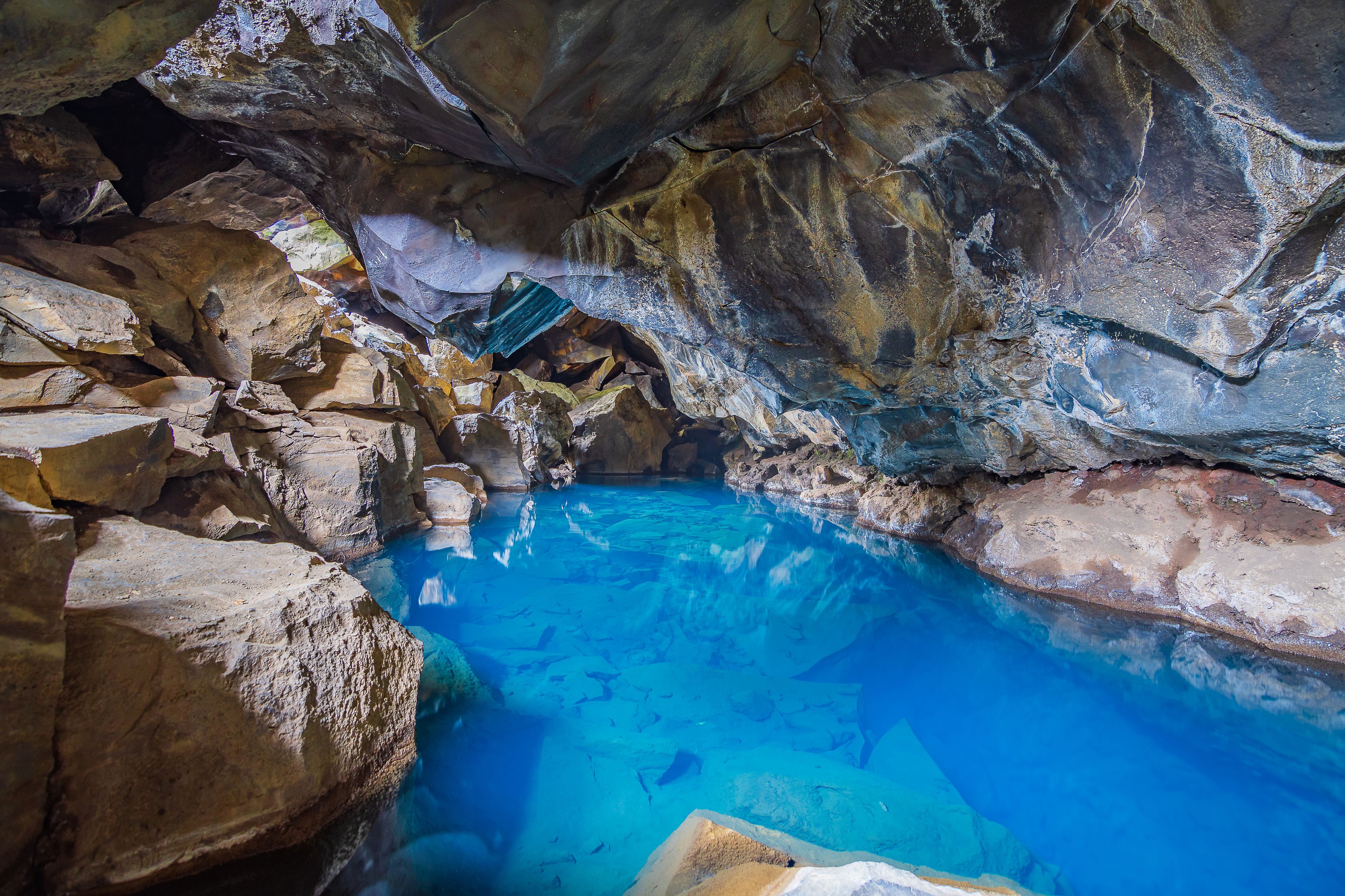 Grjótagjá Cave with blue turquoise water