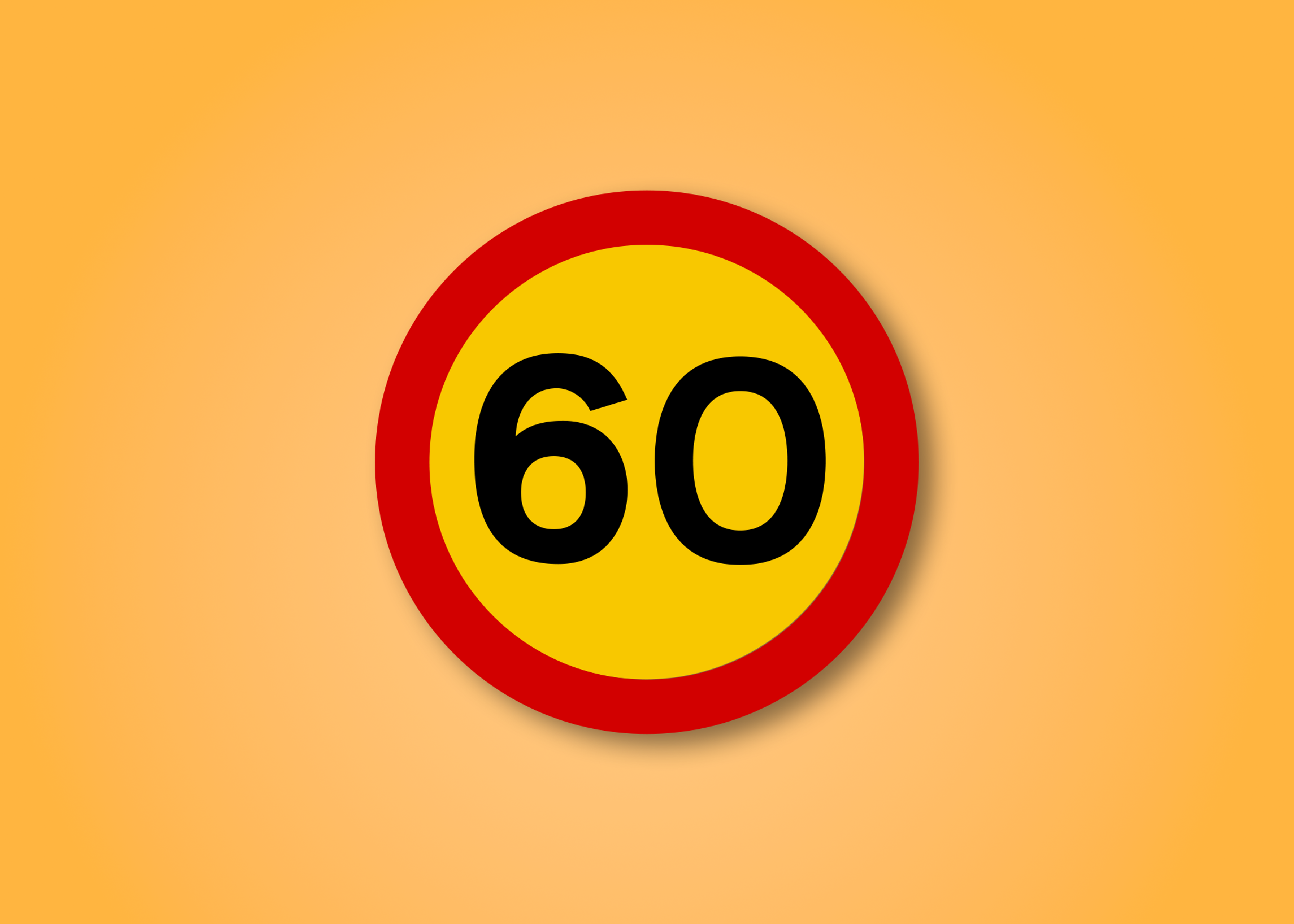Red and yellow circle road sign with the number 60 in the middle. This road sign means the Speed limit is 60.