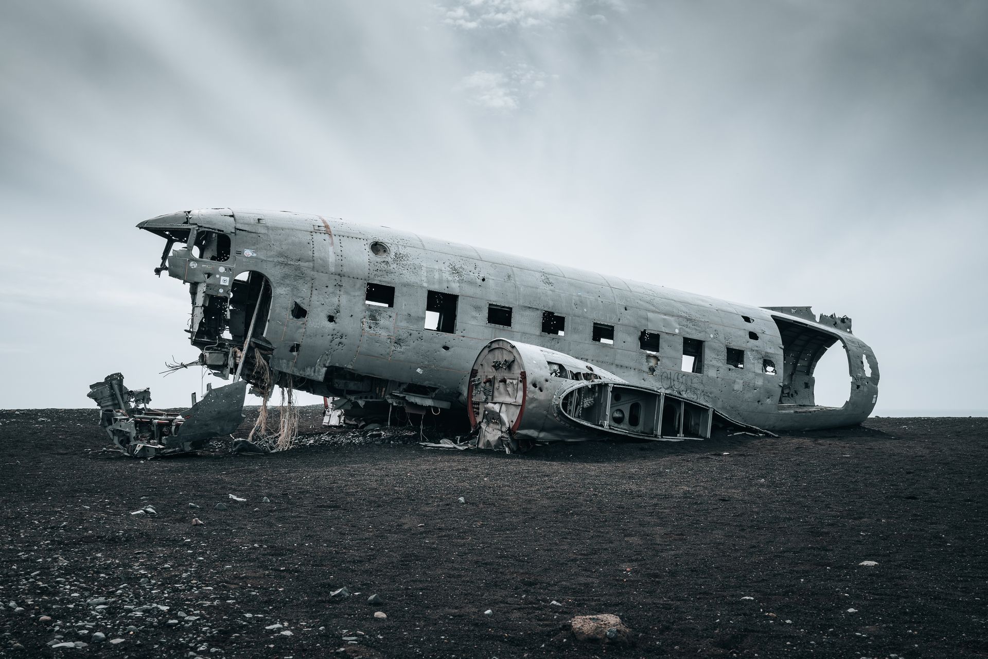 DC-3 airplane wreckage at black beach, Sólheimasandur, Iceland