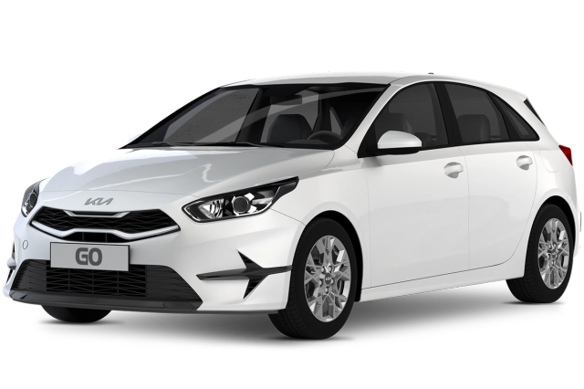 Kia Ceed bílaleigubíll með gegnsæjum bakgrunni.