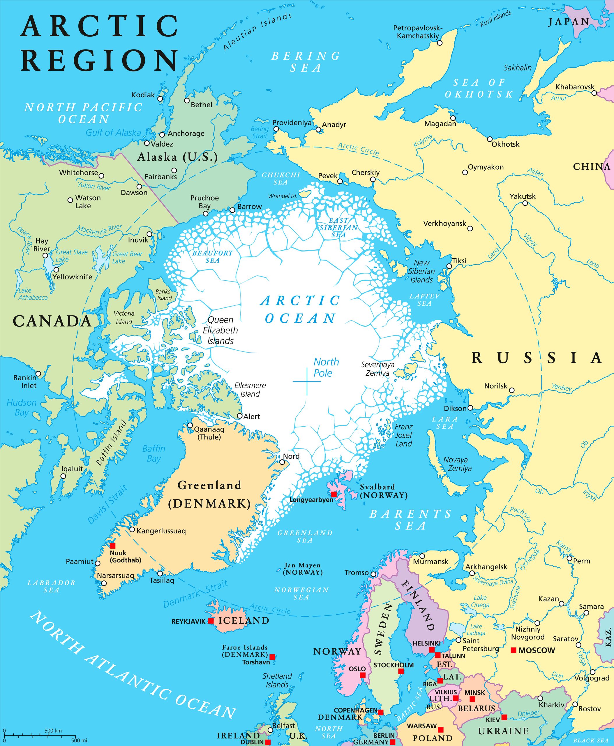 Mapa mundi con la zona de Islandia-Groenlandia en el centro