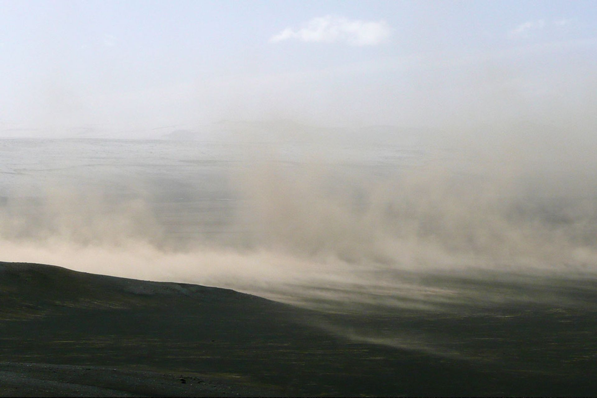 Driving in Iceland with volcanic ash and sand storm