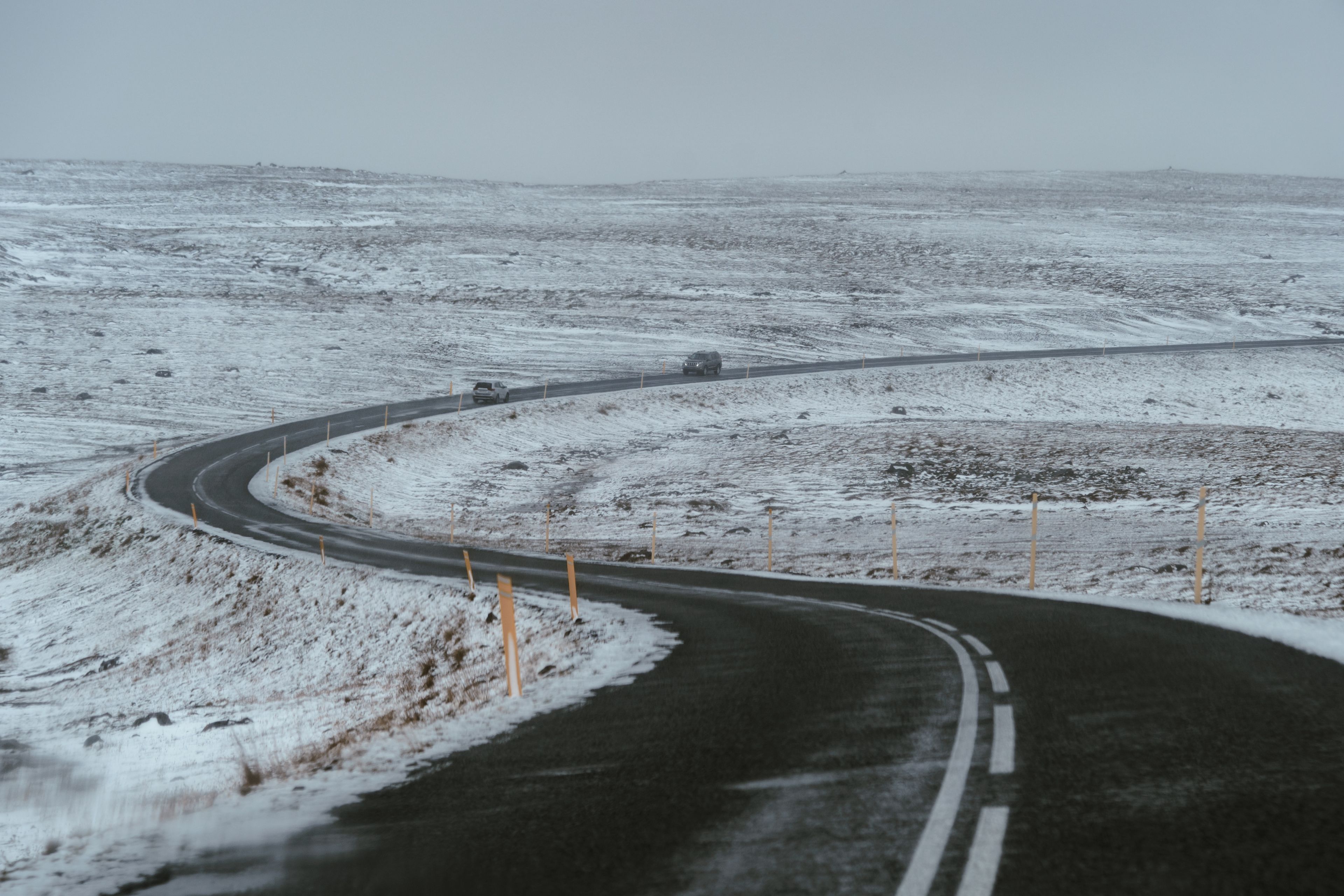 North Iceland road full of snow 