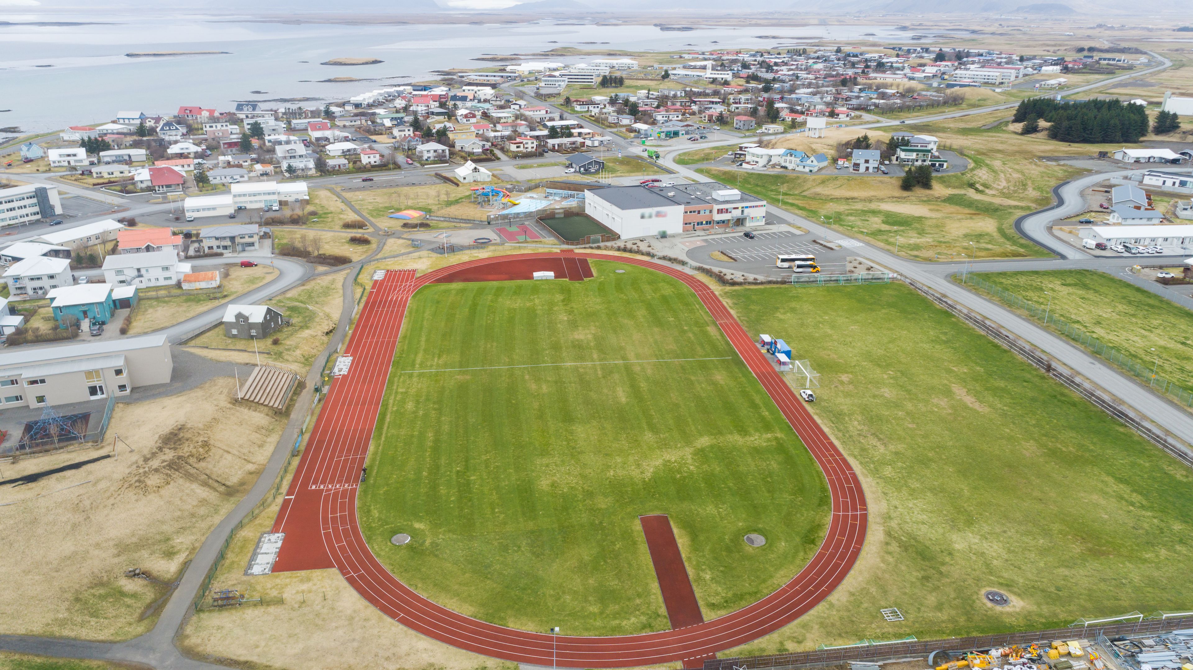 Aerial view of town of Hofn in hornafjordur in Iceland